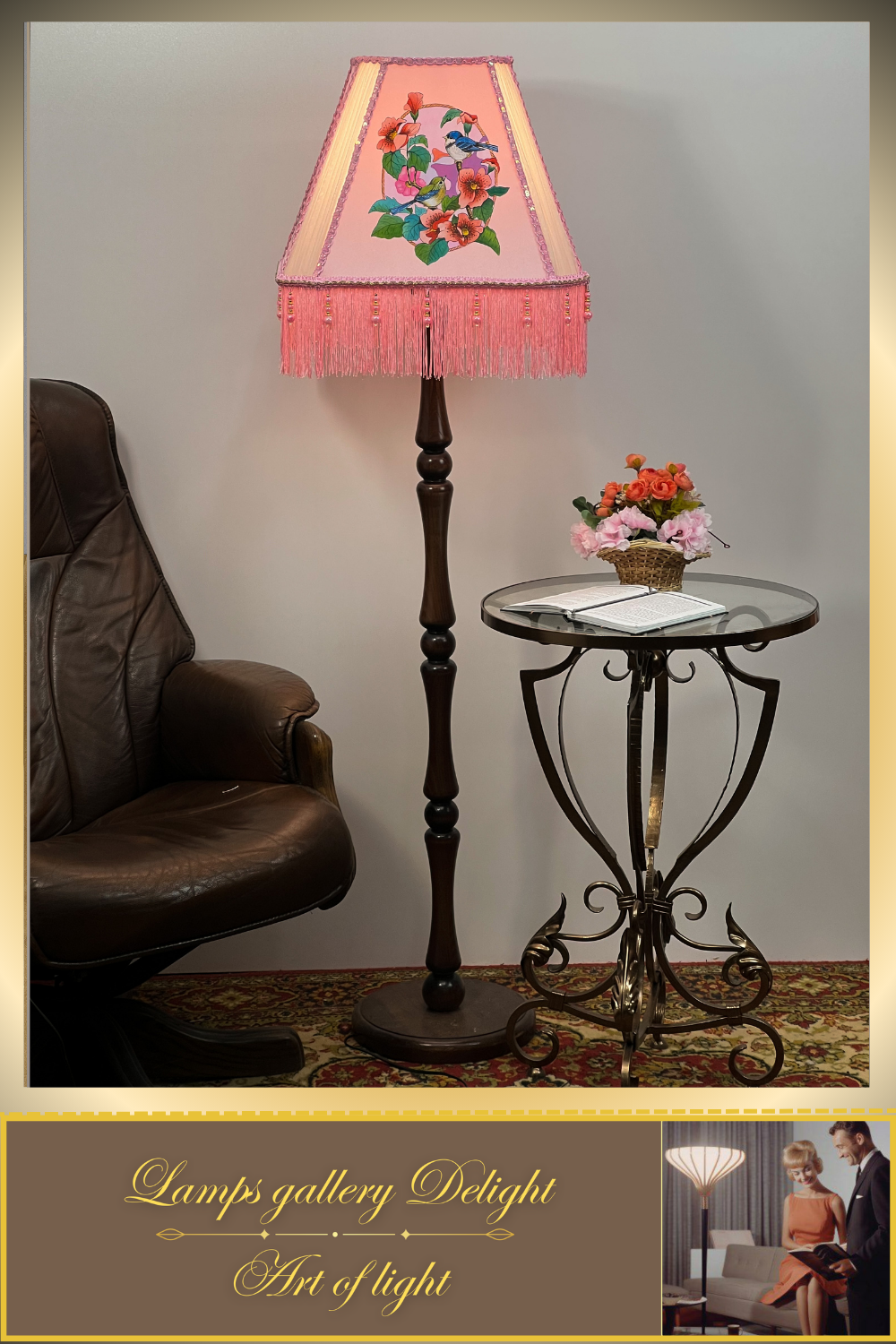 Floor lamp, pink lamp with a pattern. fairy lamp, flower lamp. 3404