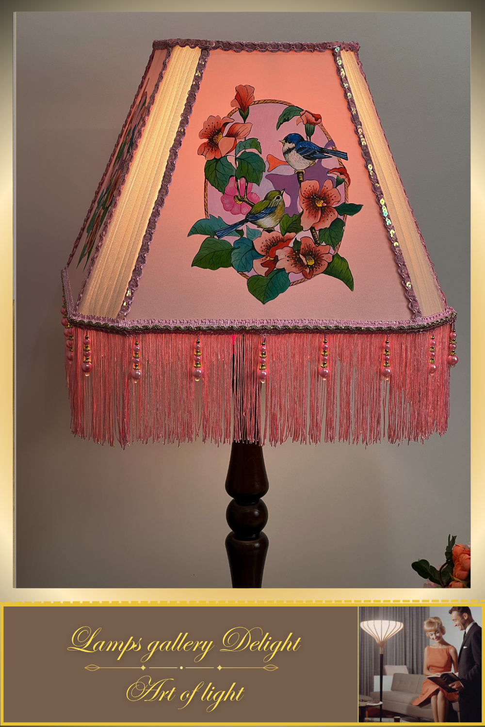 Floor lamp, pink lamp with a pattern. fairy lamp, flower lamp. 3404