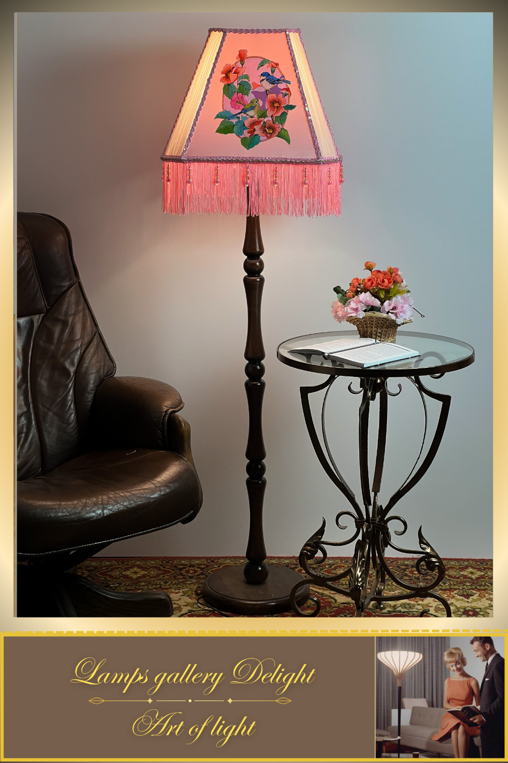 Floor lamp, pink lamp with a pattern. fairy lamp, flower lamp. 3404