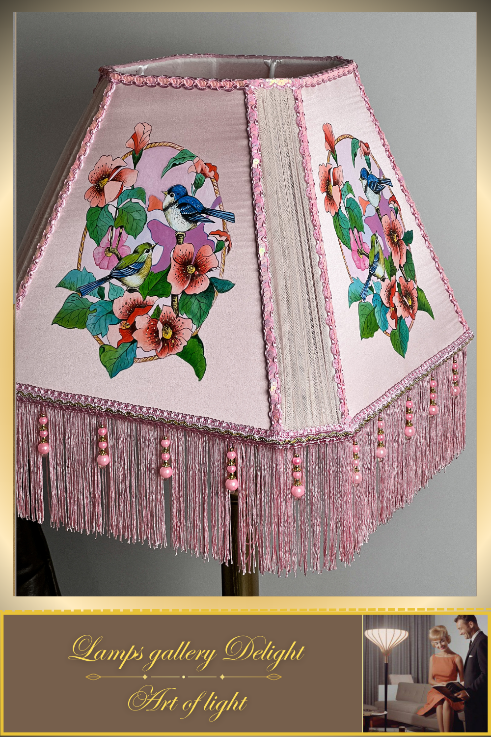 Floor lamp, pink lamp with a pattern. fairy lamp, flower lamp. 3404