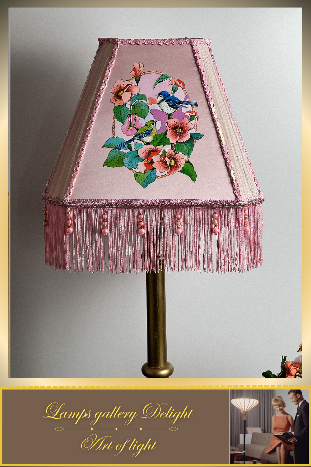 Floor lamp, pink lamp with a pattern. fairy lamp, flower lamp. 3404