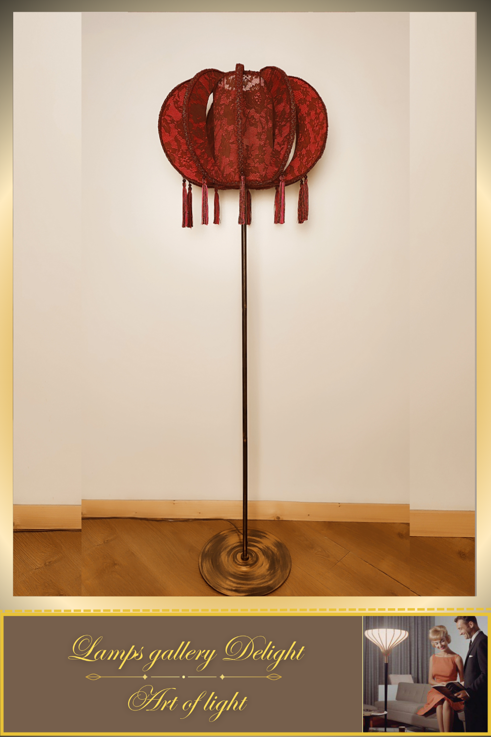 Floor lamp, art deco floor lamp, burgundy floor lamp, vintage floor lamp, unique floor lamp, handmade! 820101