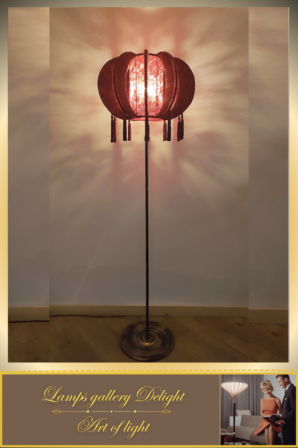 Floor lamp, art deco floor lamp, burgundy floor lamp, vintage floor lamp, unique floor lamp, handmade! 820101