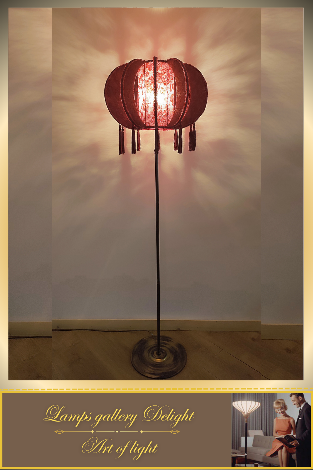 Floor lamp, art deco floor lamp, burgundy floor lamp, vintage floor lamp, unique floor lamp, handmade! 820101