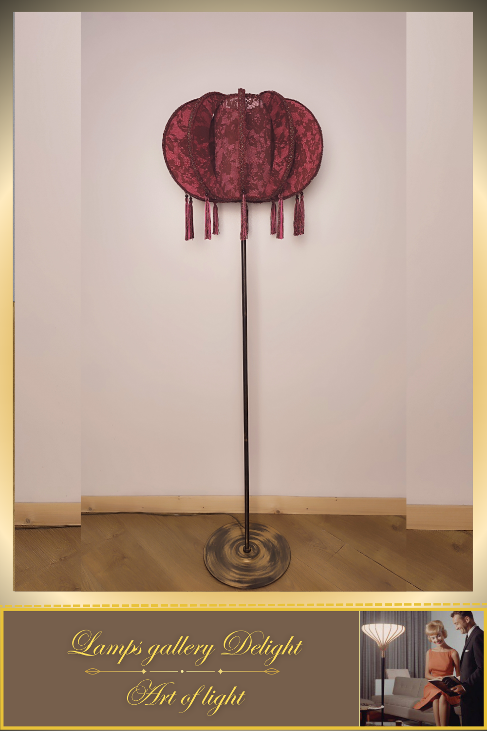 Floor lamp, art deco floor lamp, burgundy floor lamp, vintage floor lamp, unique floor lamp, handmade! 820101