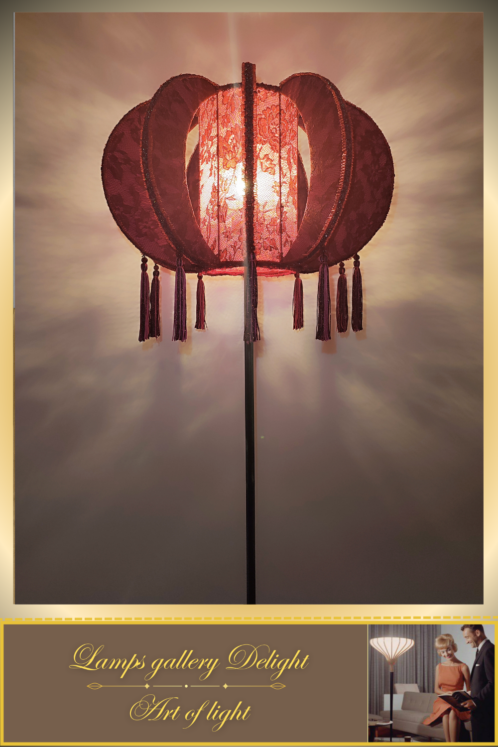 Floor lamp, art deco floor lamp, burgundy floor lamp, vintage floor lamp, unique floor lamp, handmade! 820101