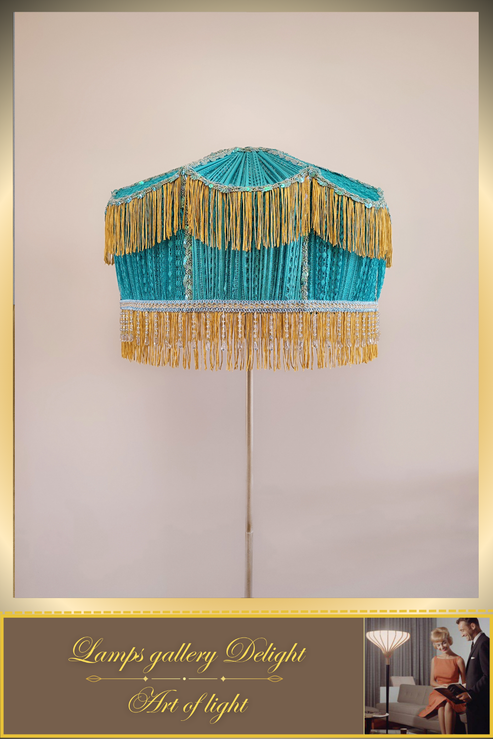 Floor lamp, Victorian style, floor lamp with turquoise fabric shade, Unique lamp. 1701