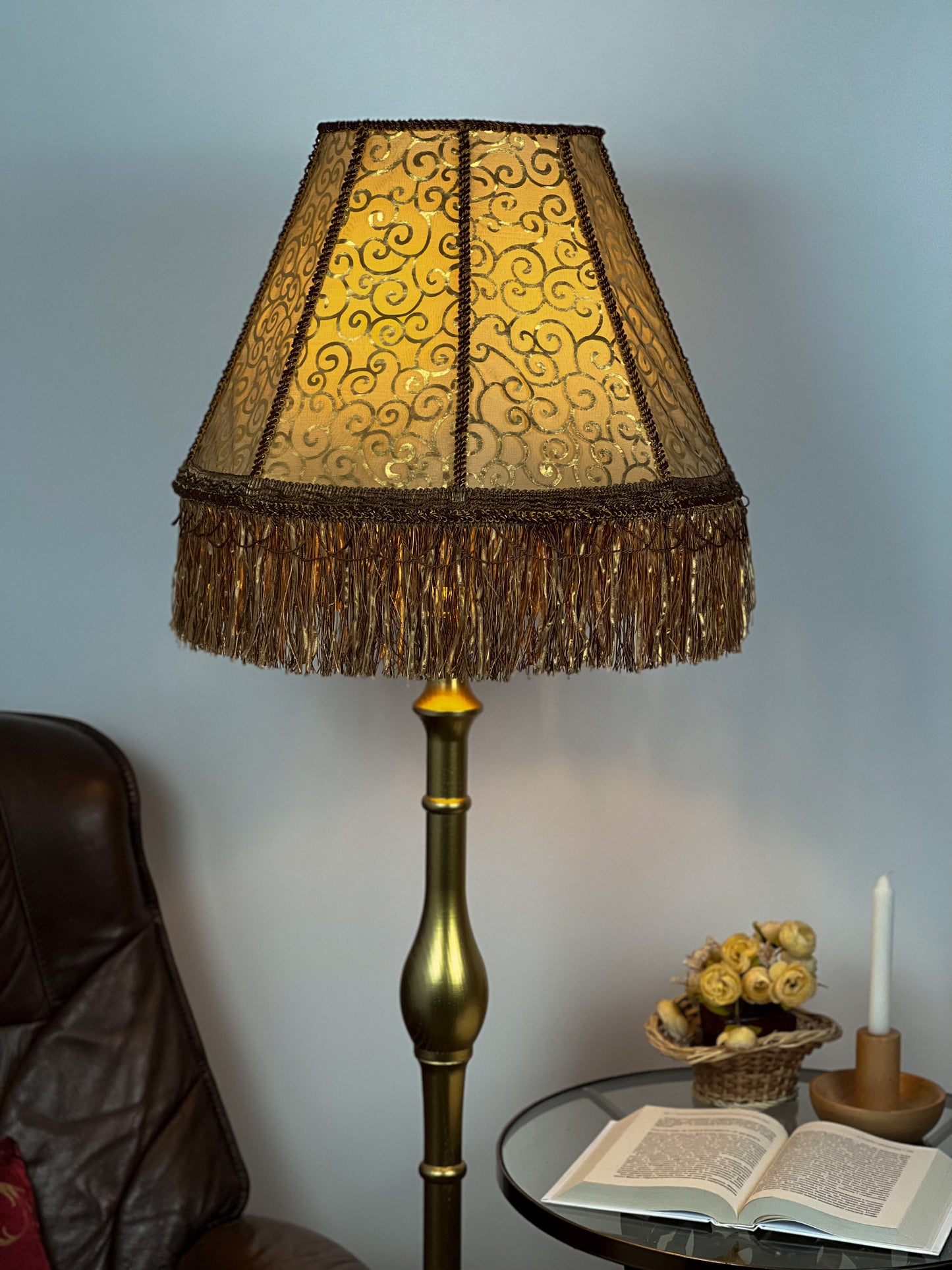 Lampshade. Luxurious Victorian fringed lampshade in brown and golden color