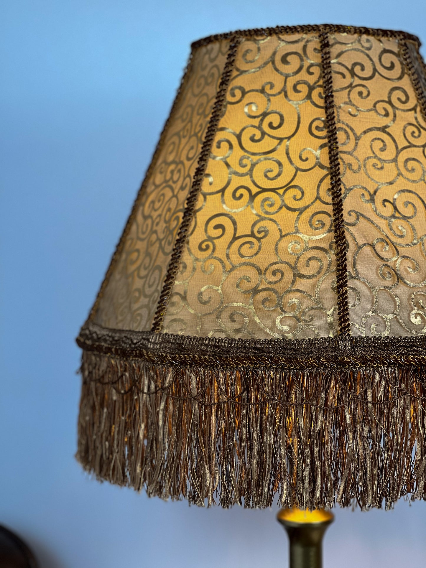 Lampshade. Luxurious Victorian fringed lampshade in brown and golden color