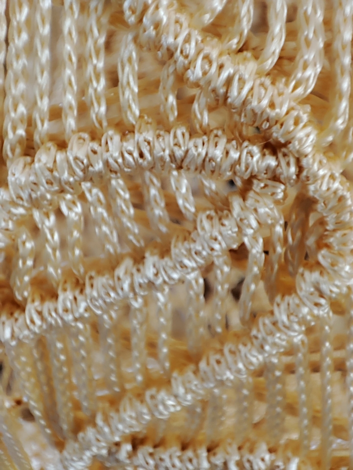 A unique macrame lampshade with a complex panel design. 2207