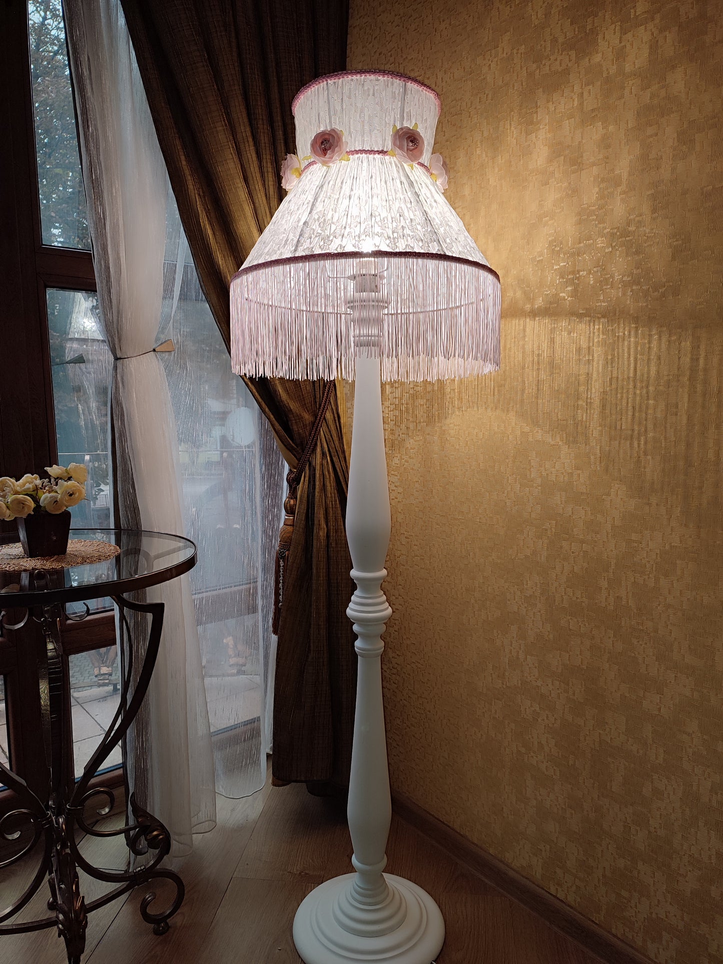 White guipure Victorian lampshade with rose