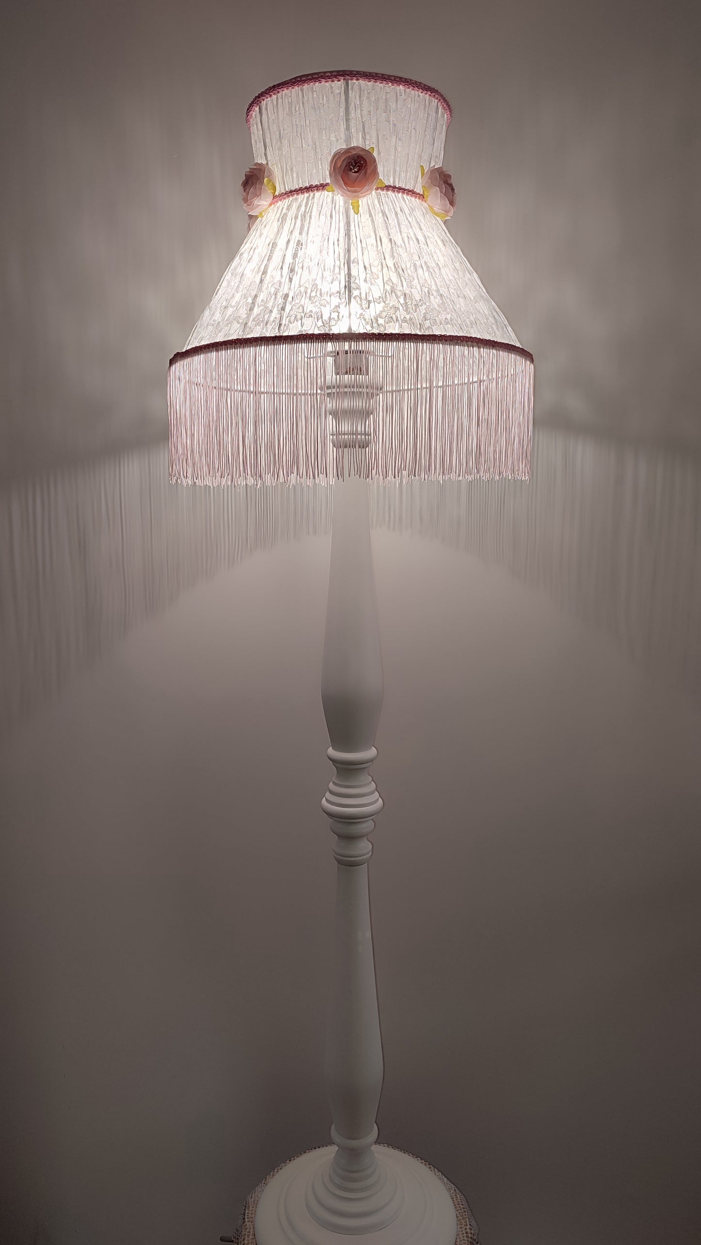White guipure Victorian lampshade with rose