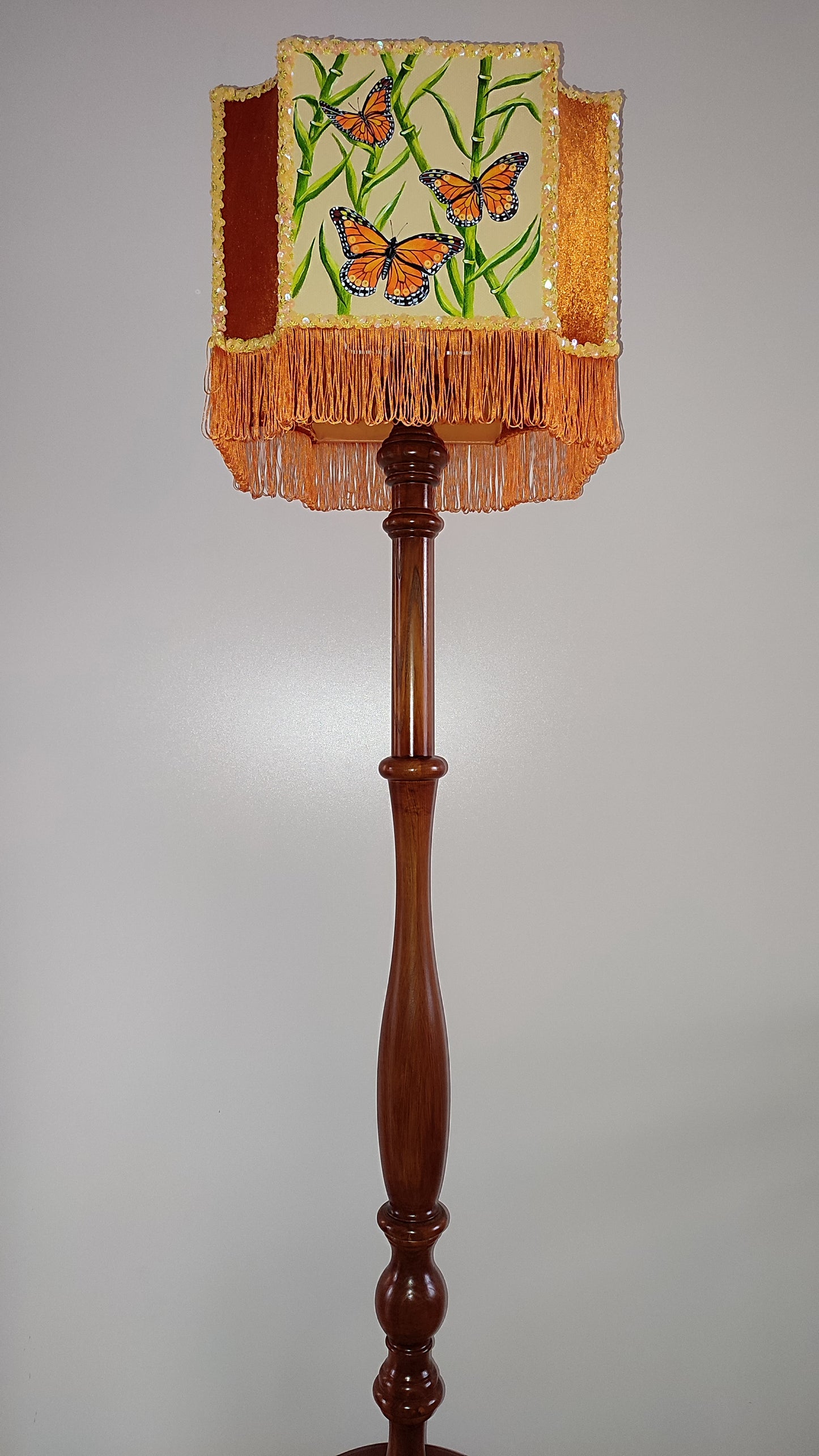 Orange floor lamp with butterflies, hand-painted shade. Art Deco lamp, a fairy-tale lamp. 280701