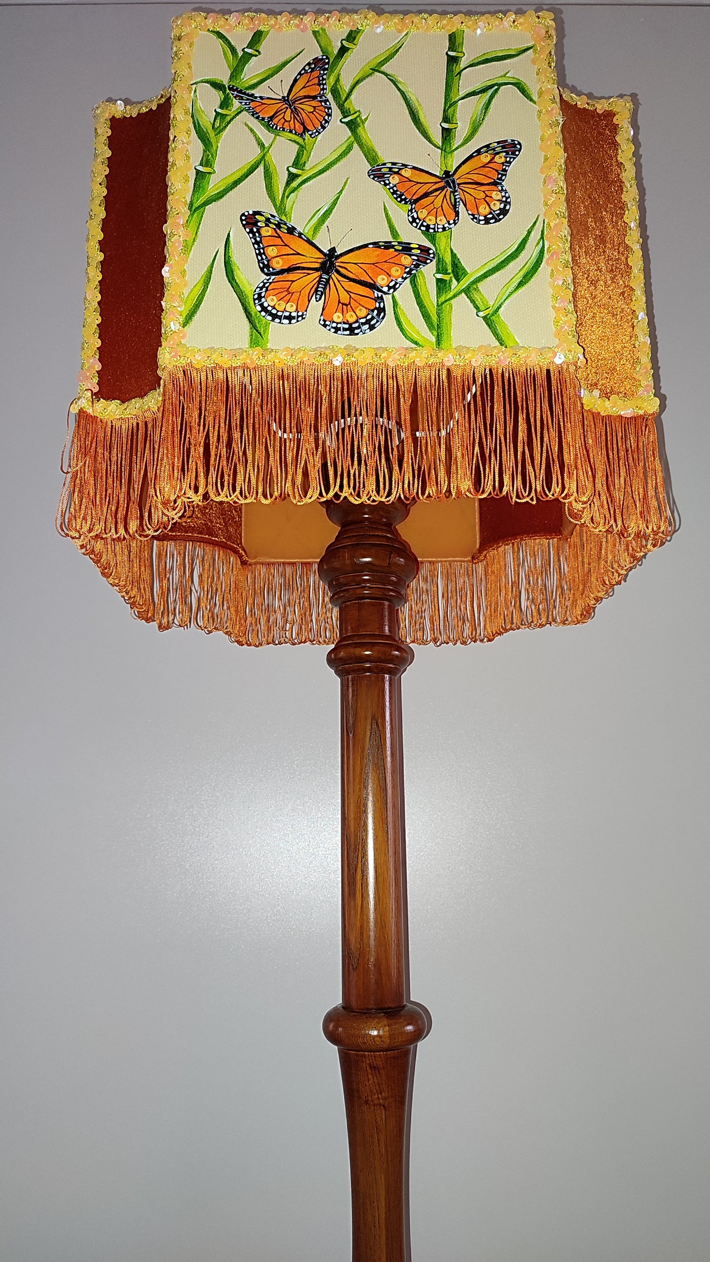 Orange lampshade, art deco lampshade, unique hand-painted lampshade. 2807