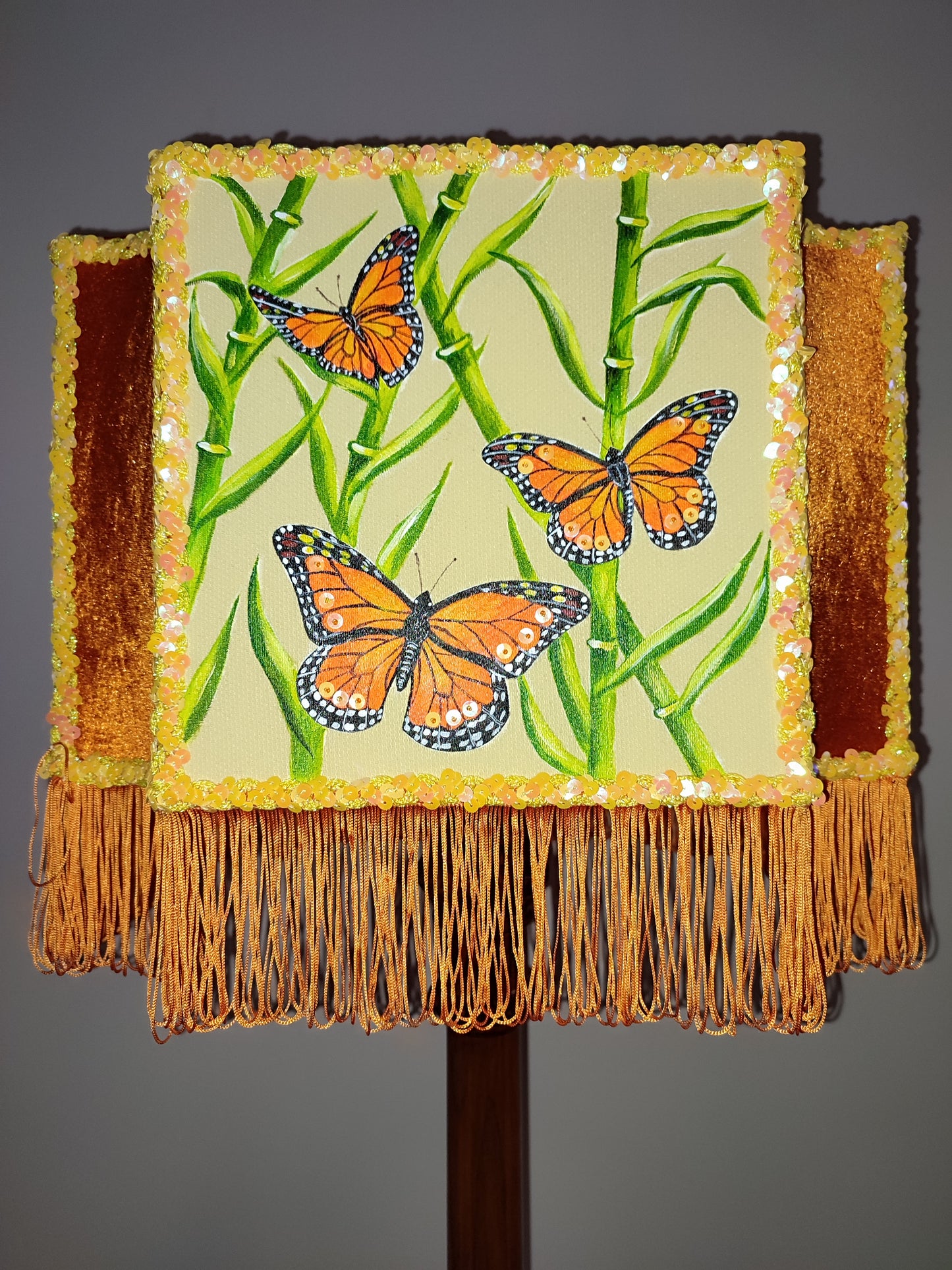 Orange lampshade, art deco lampshade, unique hand-painted lampshade. 2807