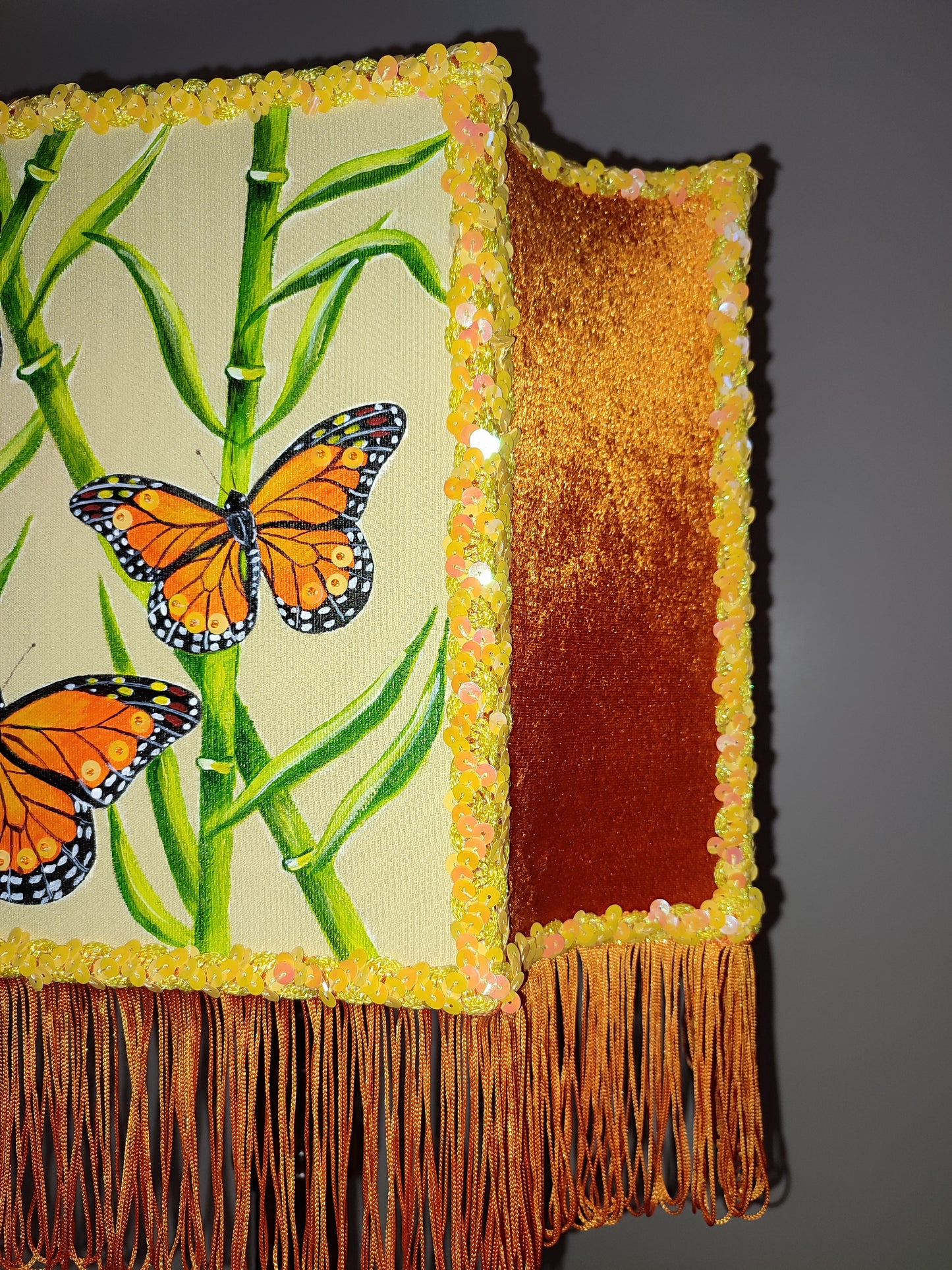 Orange lampshade, art deco lampshade, unique hand-painted lampshade. 2807