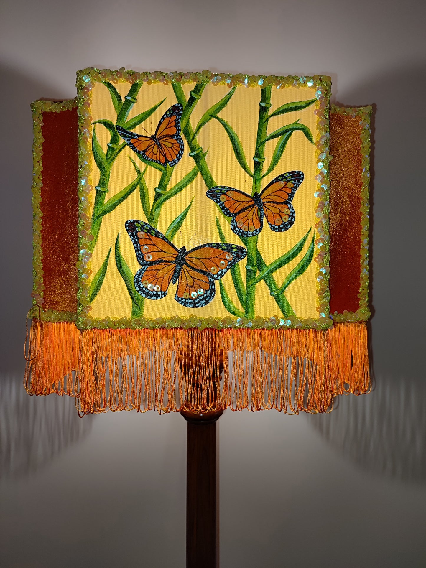 Orange lampshade, art deco lampshade, unique hand-painted lampshade. 2807