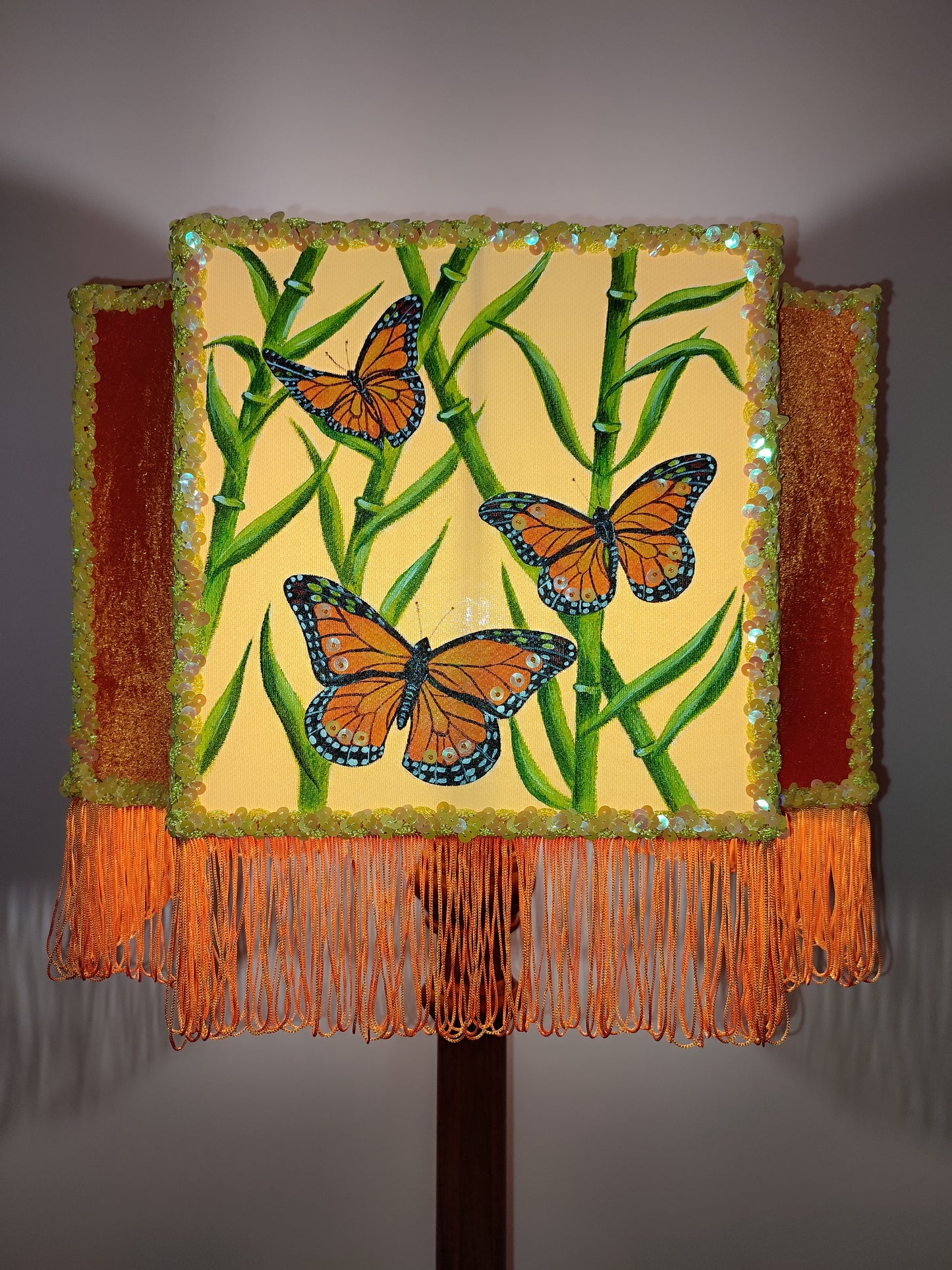 Orange lampshade, art deco lampshade, unique hand-painted lampshade. 2807
