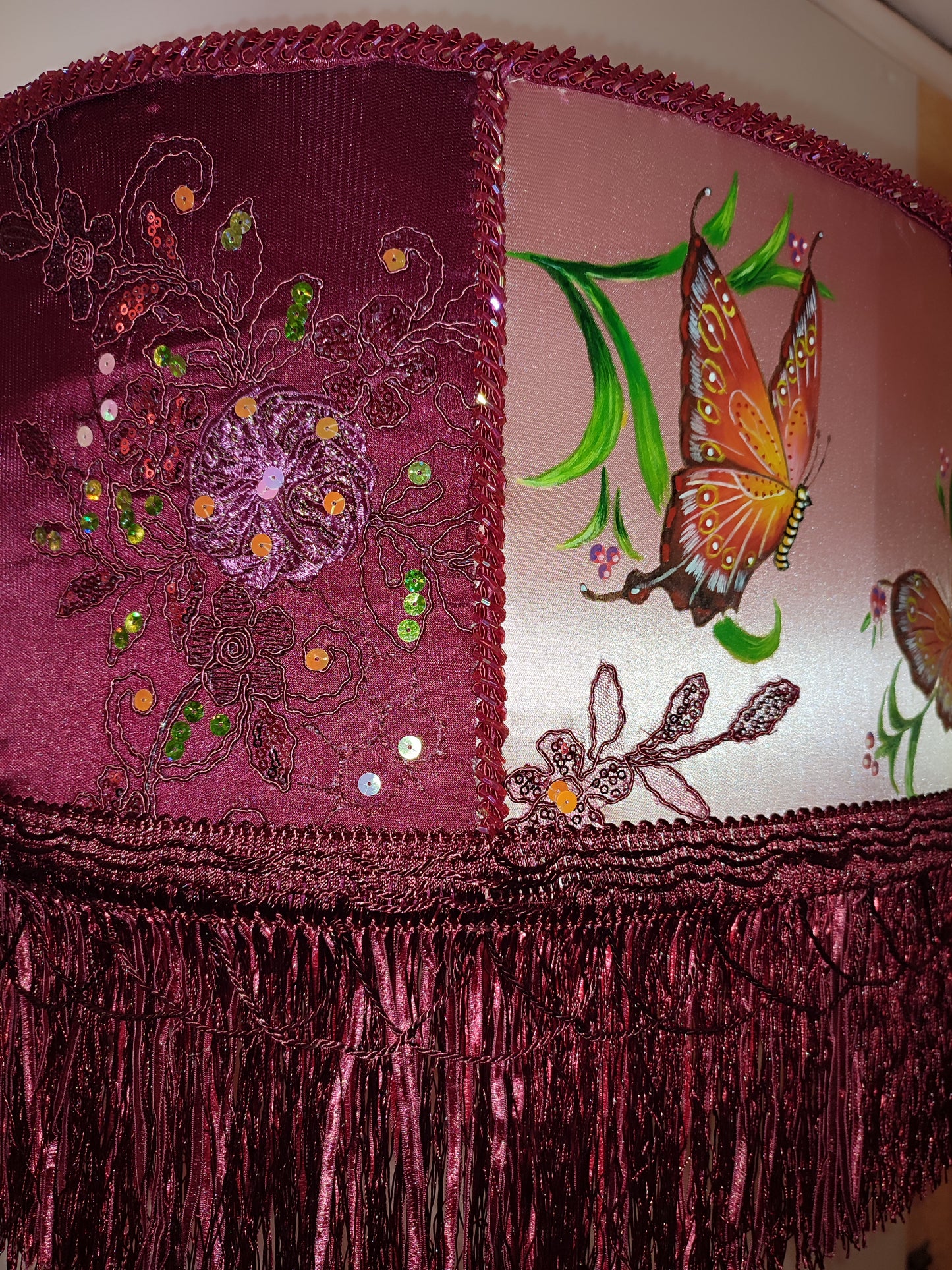 Designer Burgundy Lampshade - Handmade for Large, Romantic, and Deco Lighting. 1805