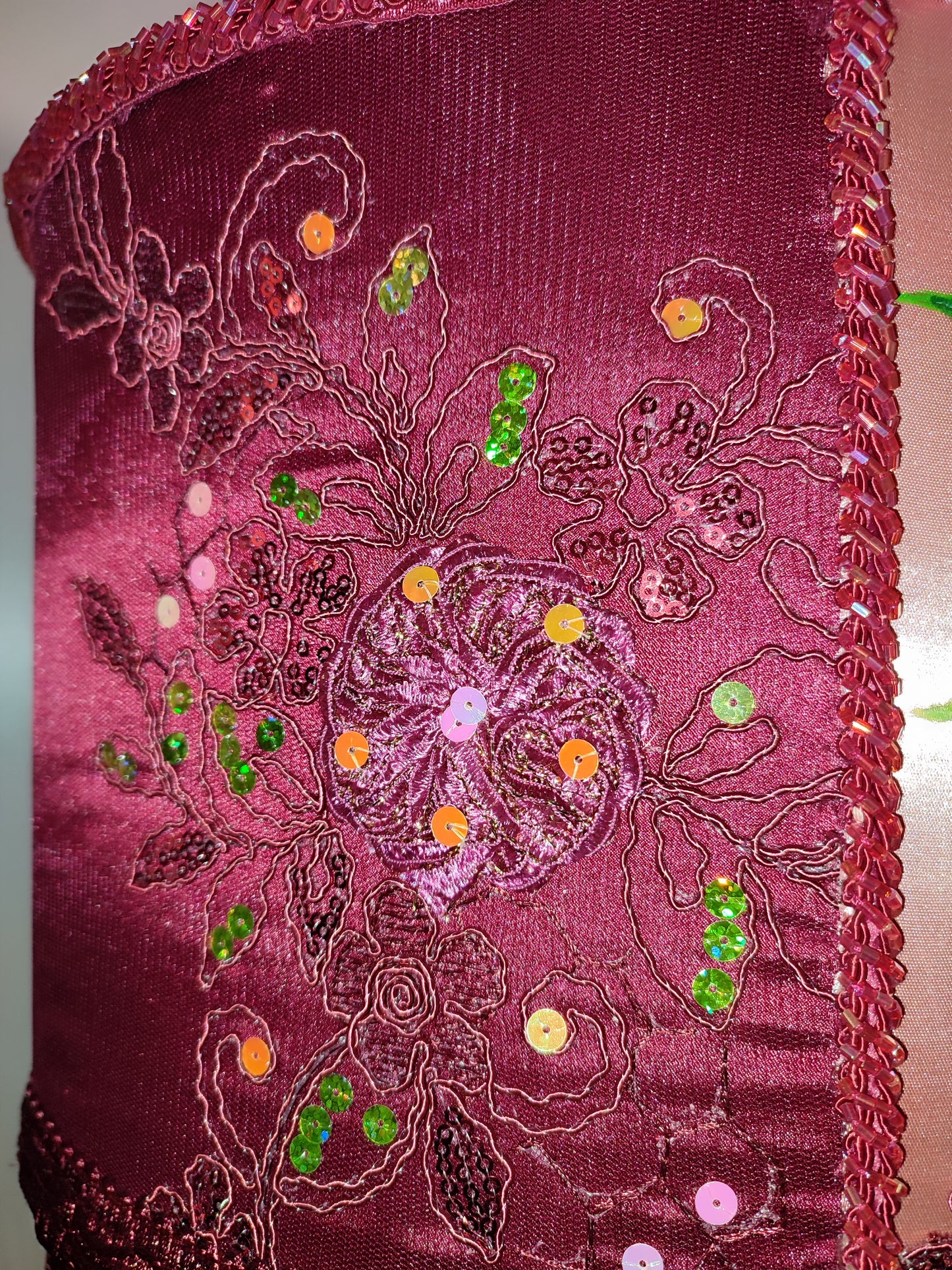 Designer Burgundy Lampshade - Handmade for Large, Romantic, and Deco Lighting. 1805