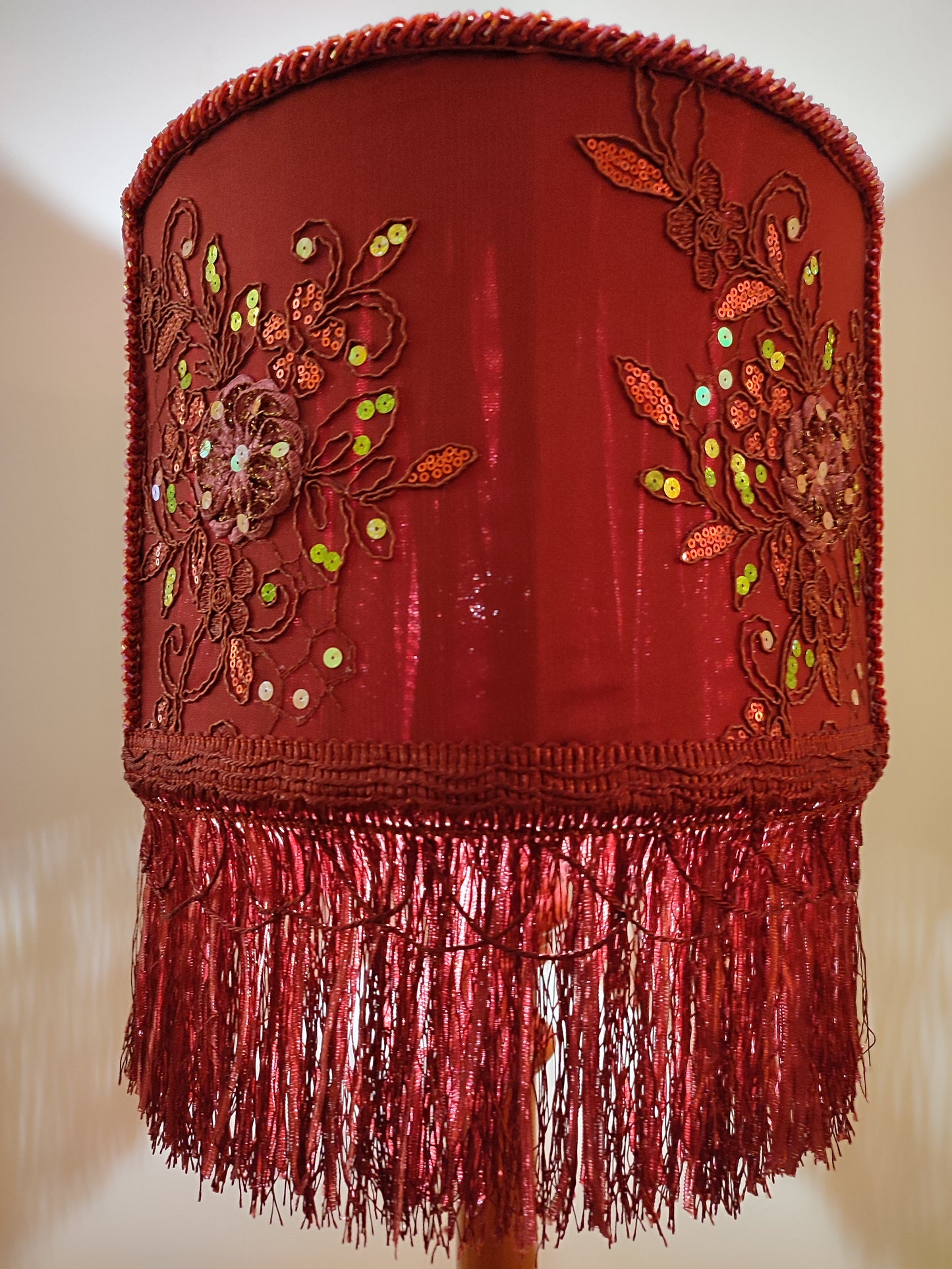 Designer Burgundy Lampshade - Handmade for Large, Romantic, and Deco Lighting. 1805