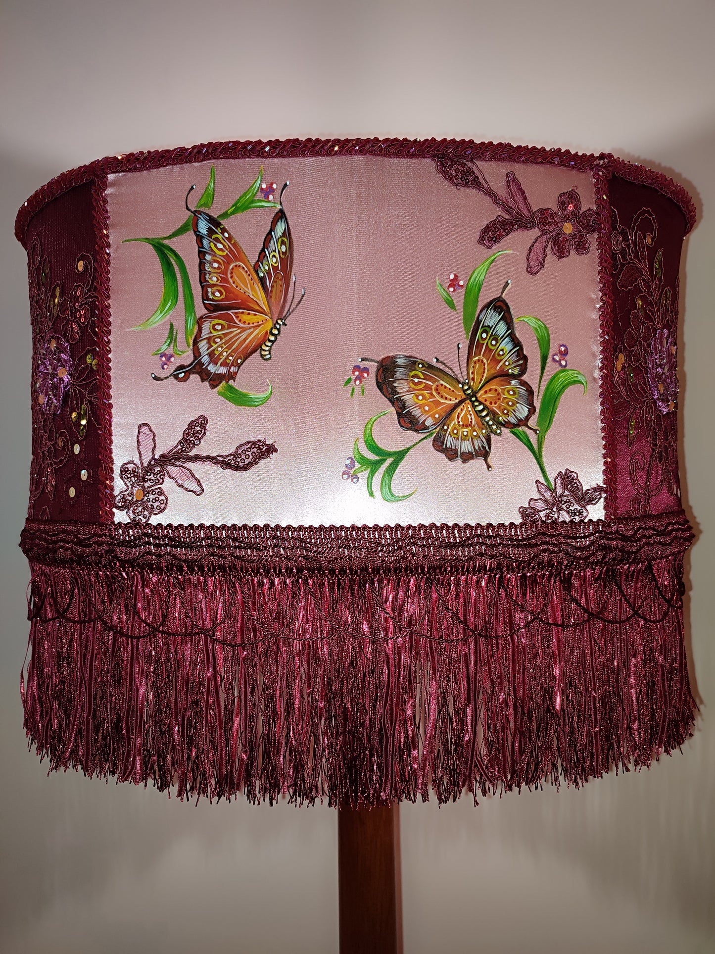Unique lamp, floor lamp,handmade home lamp, art deco lamp, burgundy lampshade, Vintage Decor, Rustic Lamp. 1805