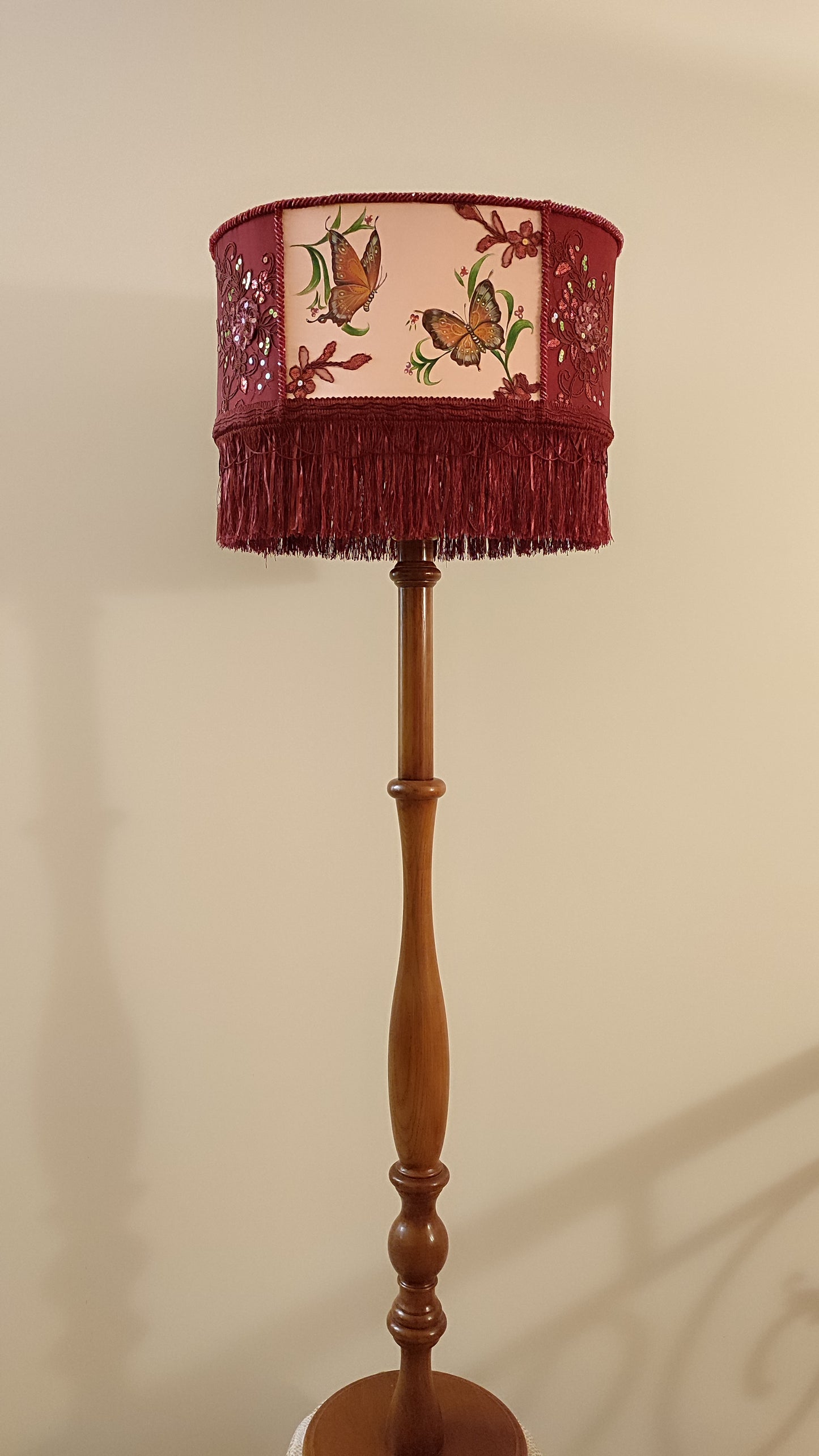 Designer Burgundy Lampshade - Handmade for Large, Romantic, and Deco Lighting. 1805