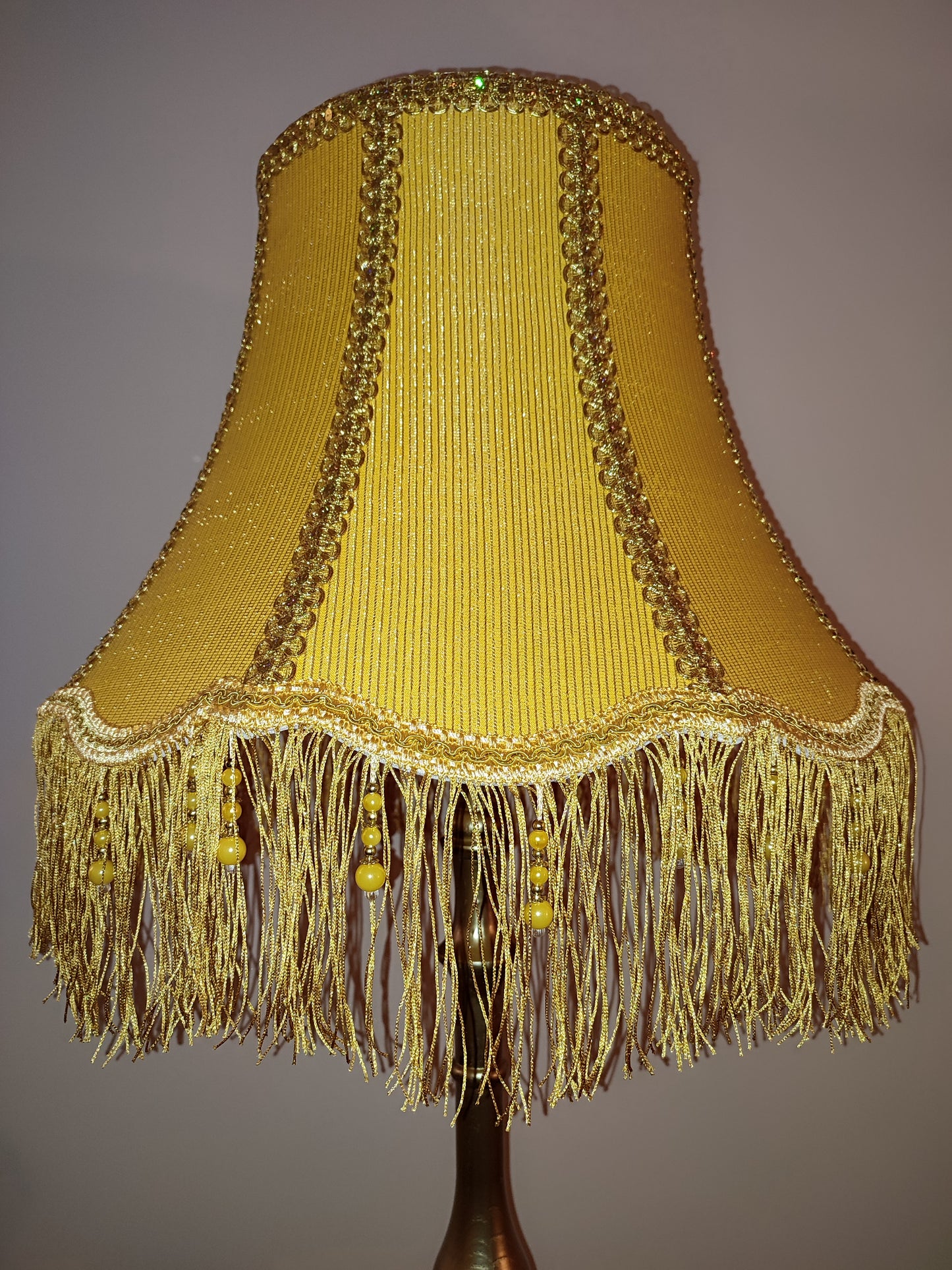 Floor lamp with yellow fabric shade with fringe. 4701 Product to order!