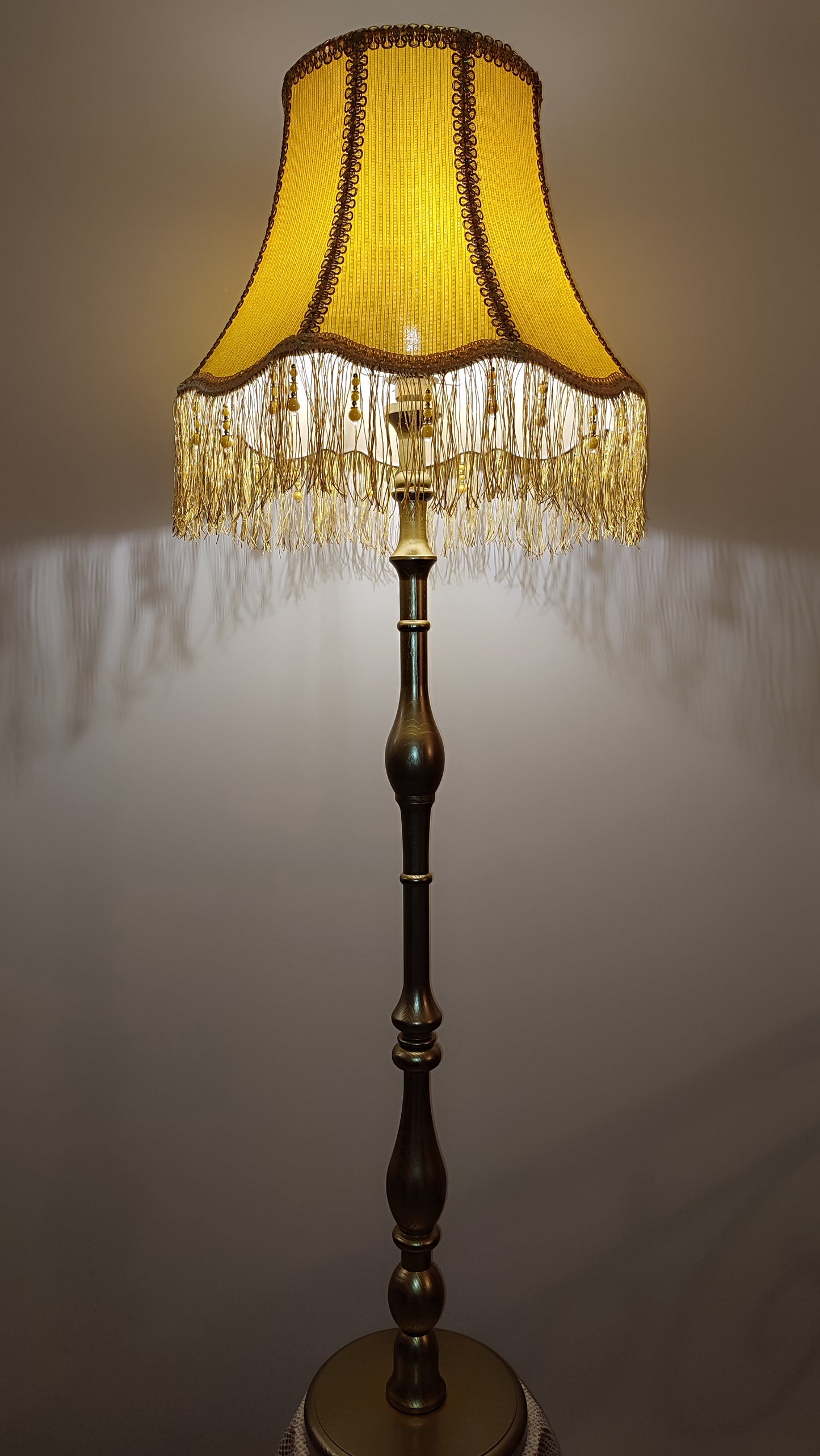 Floor lamp with yellow fabric shade with fringe. 4701 Product to order!