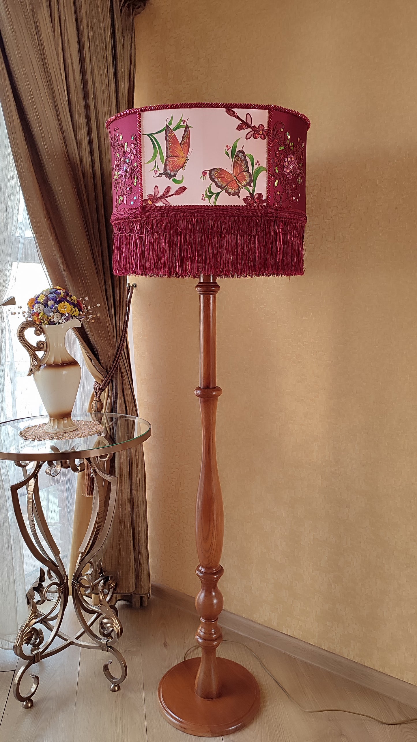 Designer Burgundy Lampshade - Handmade for Large, Romantic, and Deco Lighting. 1805