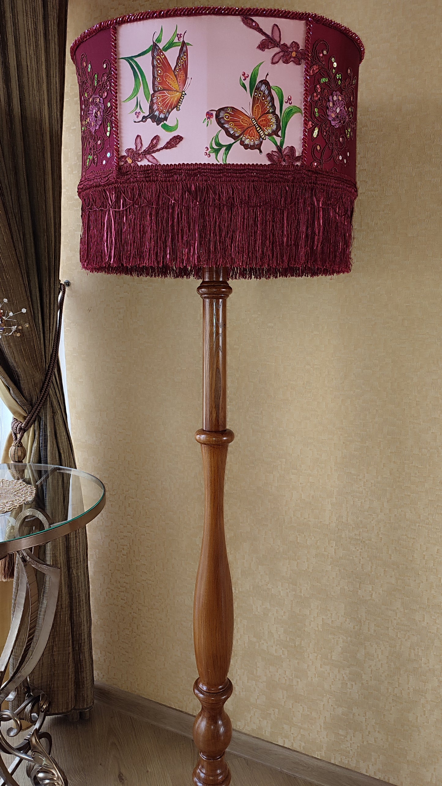 Designer Burgundy Lampshade - Handmade for Large, Romantic, and Deco Lighting. 1805