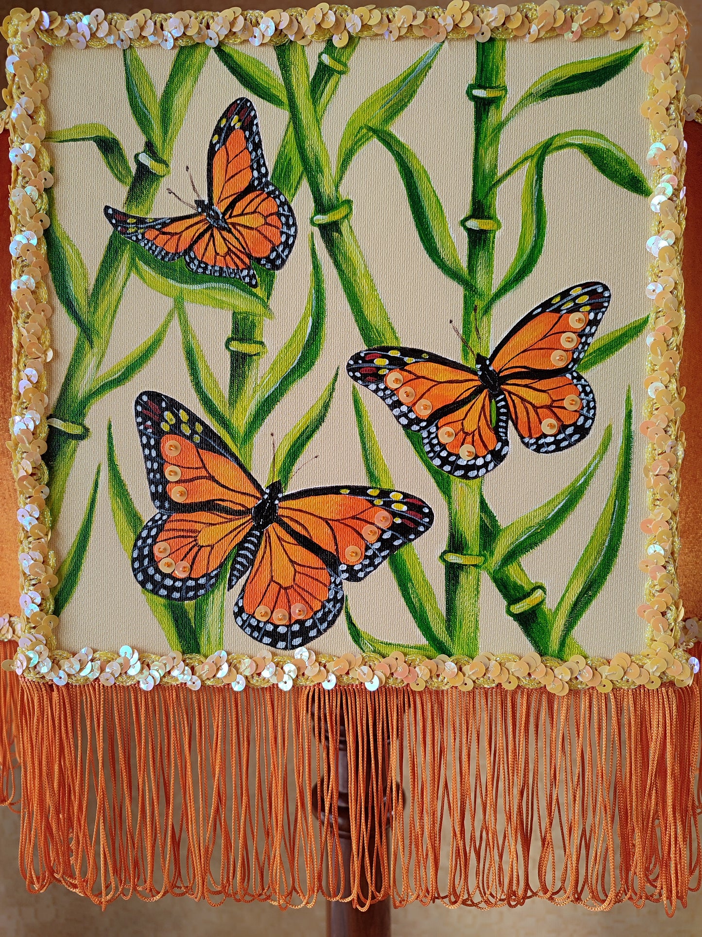Orange lampshade, art deco lampshade, unique hand-painted lampshade. 2807