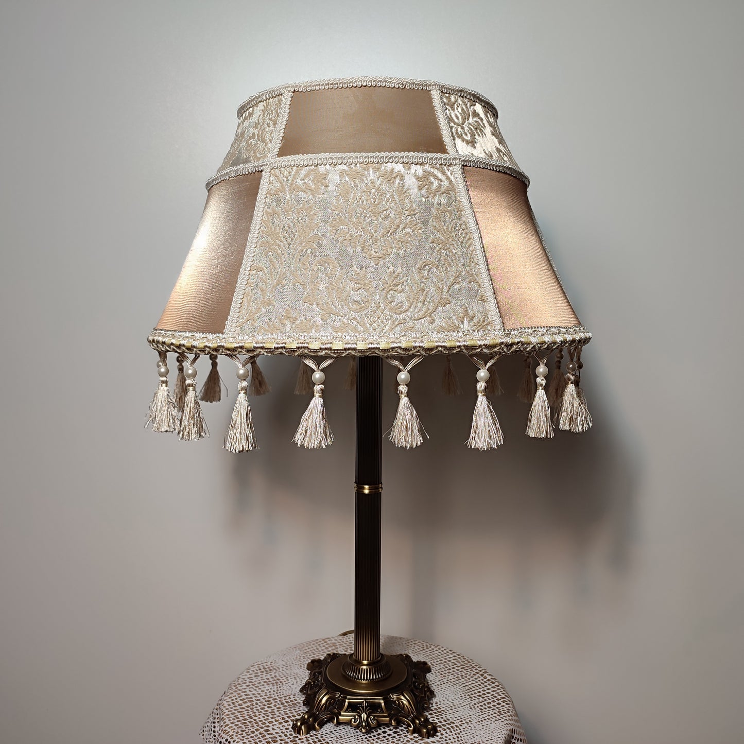 Table lamp, art deco lamp, antique lamp, bronze base with fabric shade, handmade home lamp. 7903
