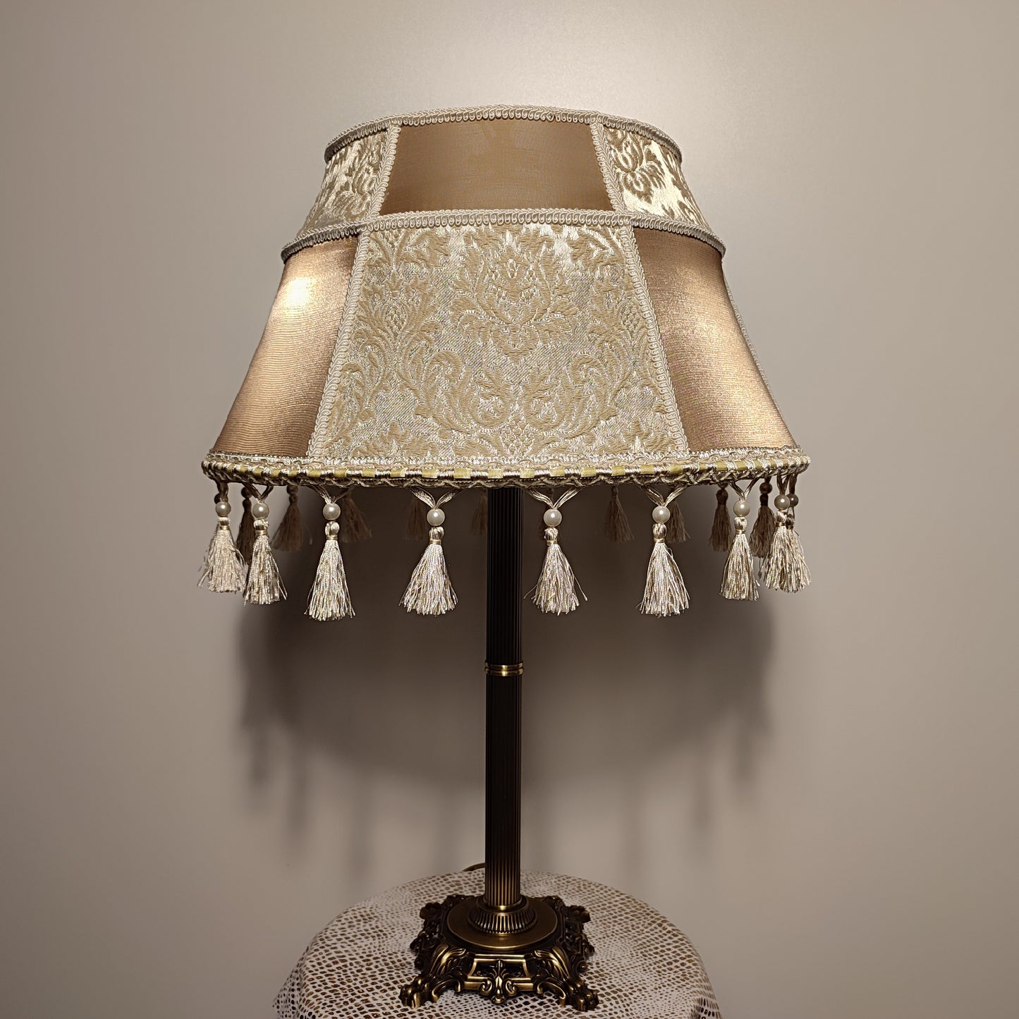 Table lamp, art deco lamp, antique lamp, bronze base with fabric shade, handmade home lamp. 7903