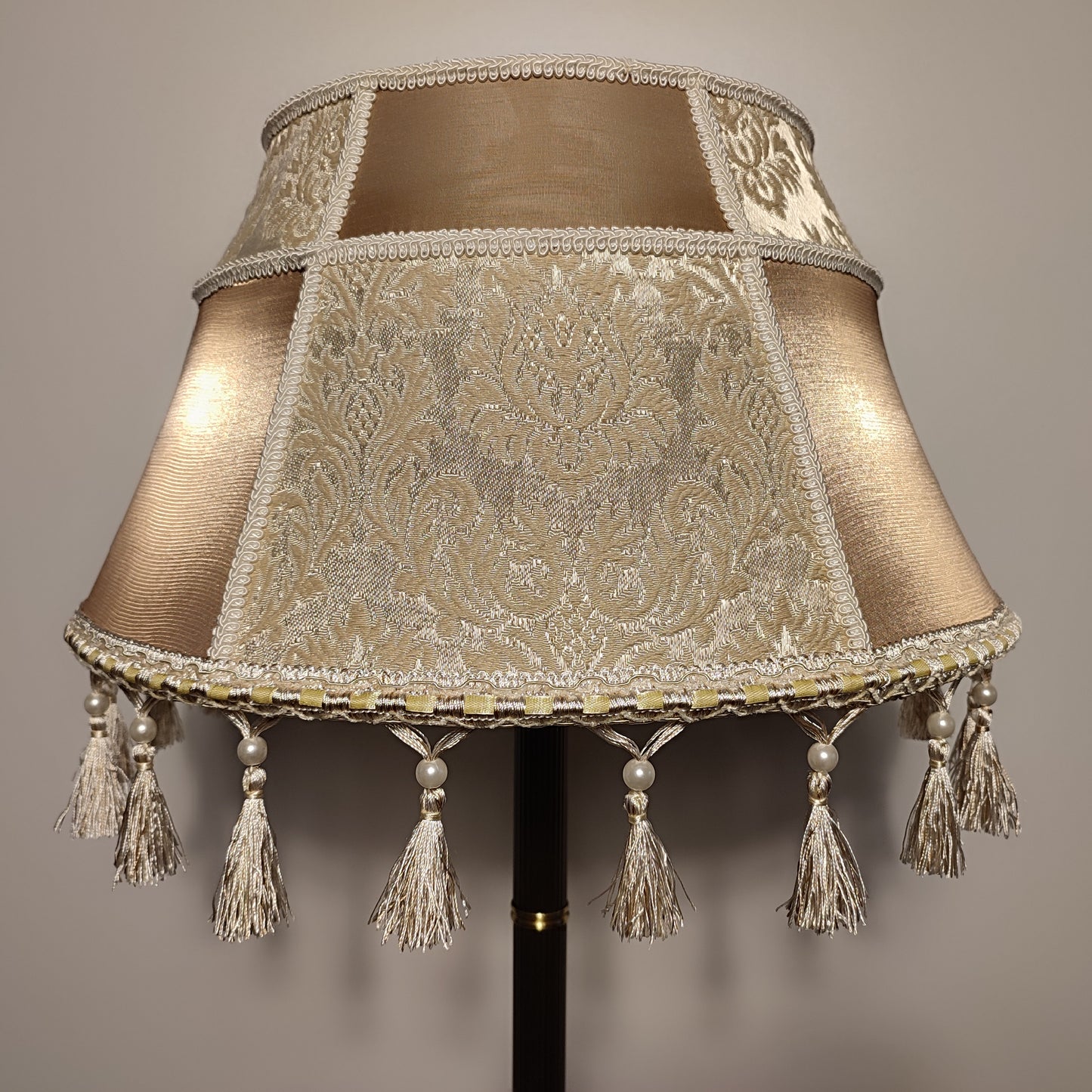 Table lamp, art deco lamp, antique lamp, bronze base with fabric shade, handmade home lamp. 7903