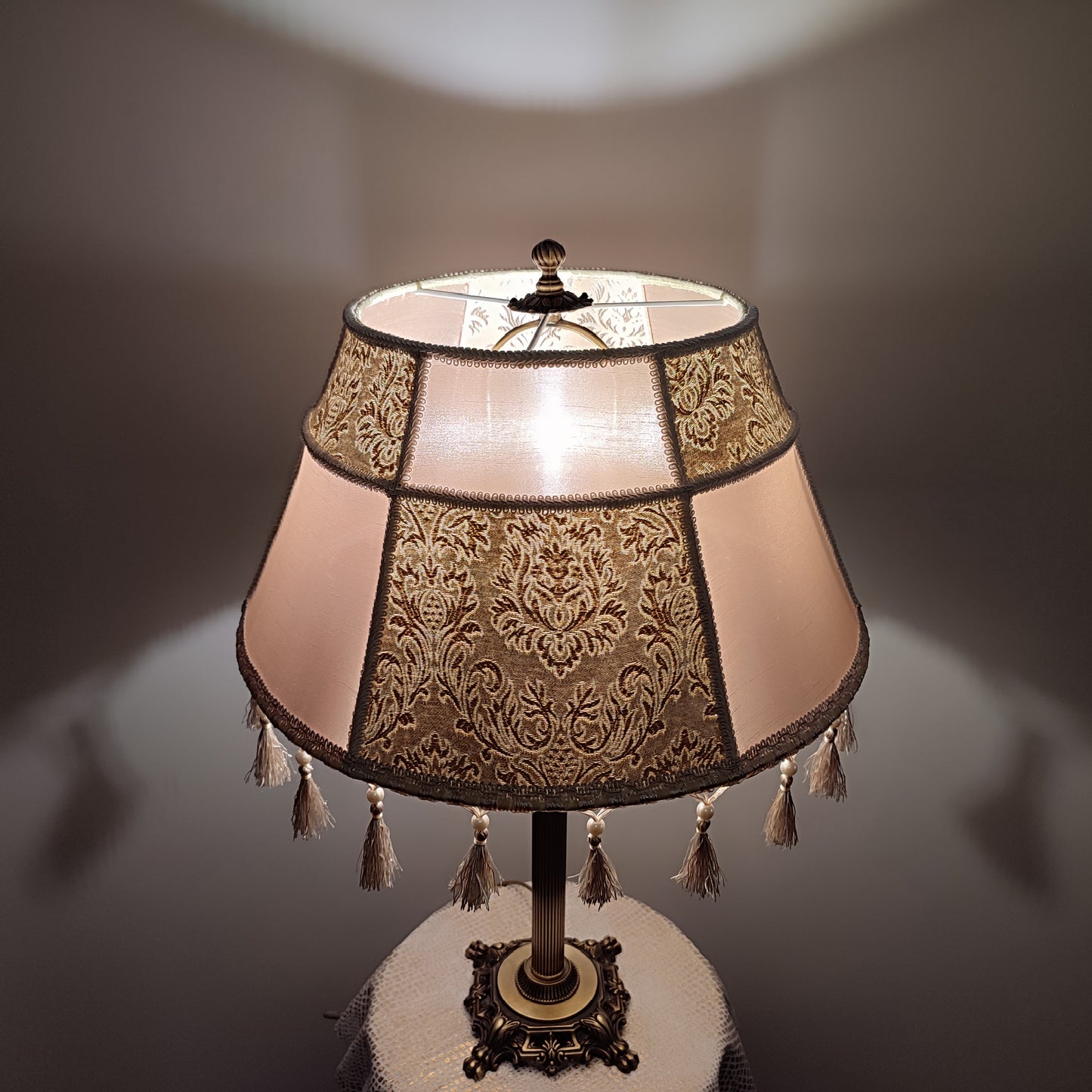 Table lamp, art deco lamp, antique lamp, bronze base with fabric shade, handmade home lamp. 7903