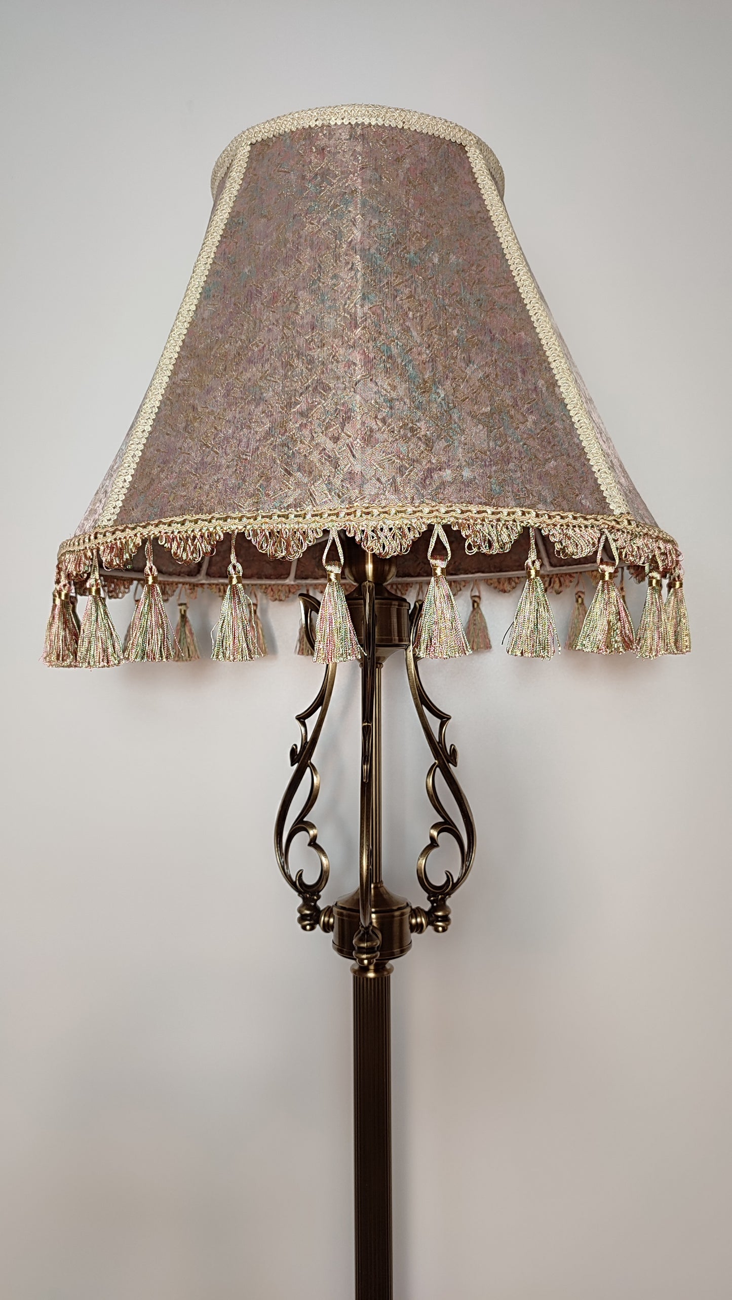 Lampshade, fabric lampshade with fringe and tassels. 7103