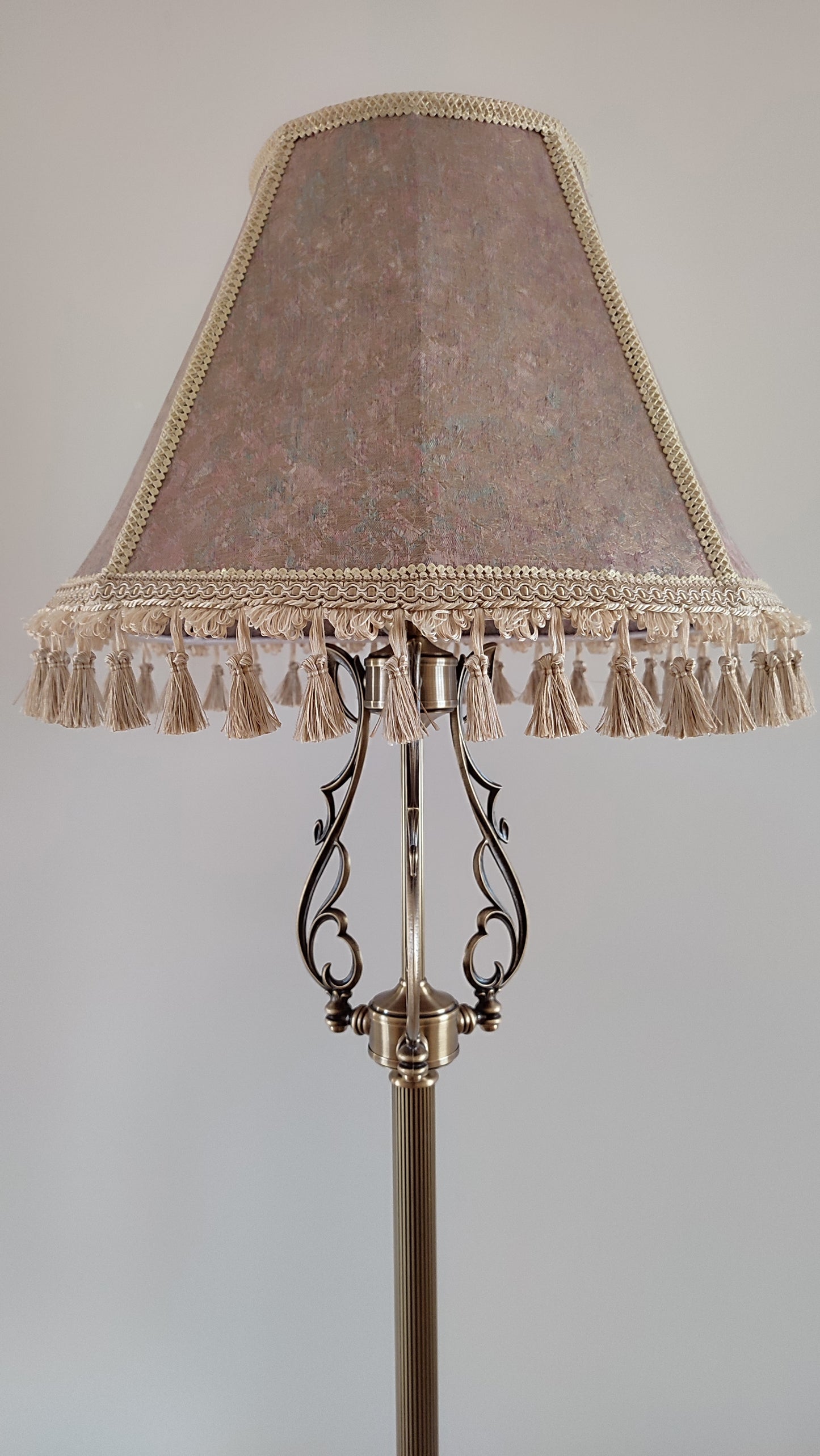 Lampshade, fabric lampshade with fringe and tassels. 7103