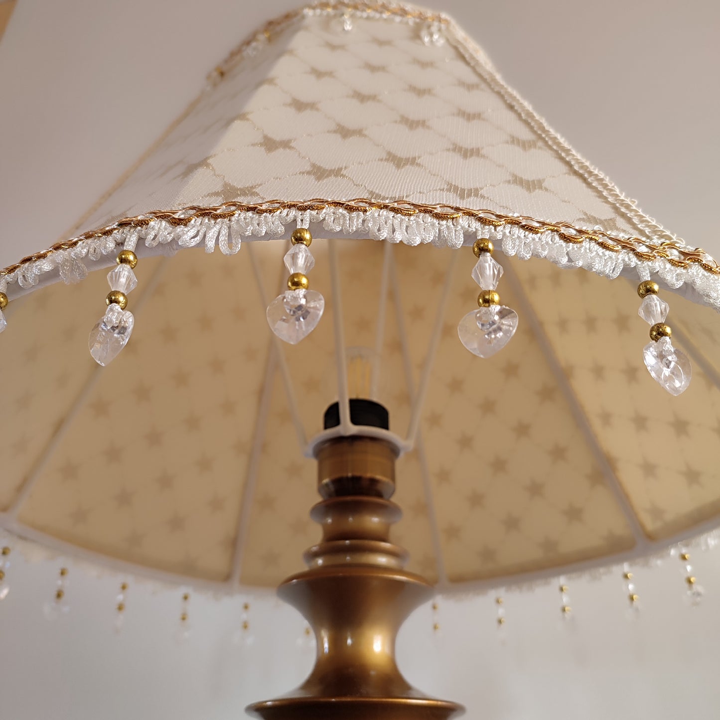 Victorian Lampshade - Gold Brocade with Printed Pattern and Fringe. 1120