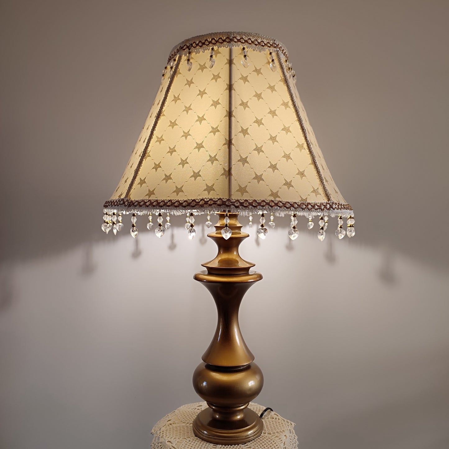 Victorian Lampshade - Gold Brocade with Printed Pattern and Fringe. 1120