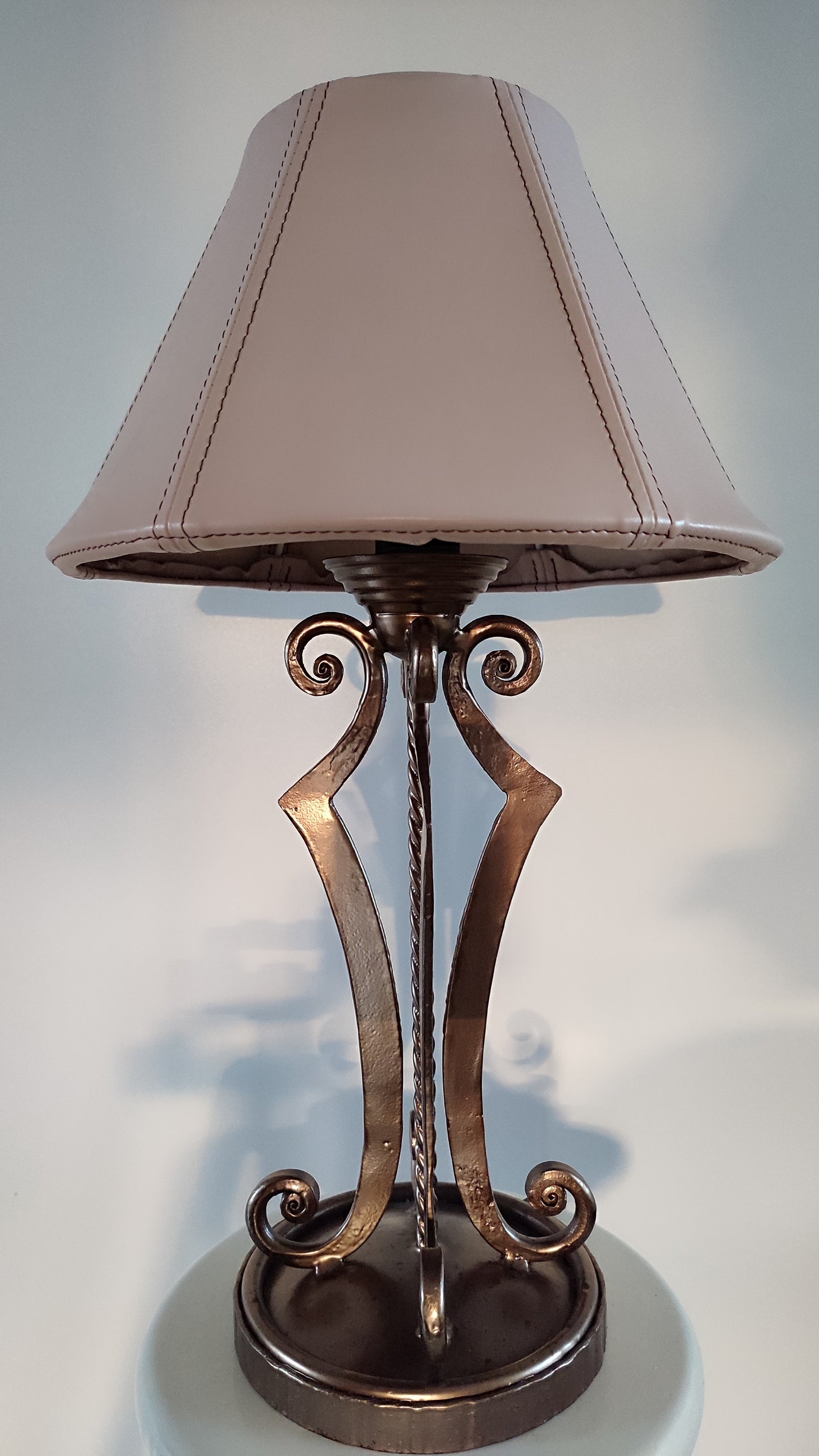 Table lamp, unique lamp shades, custom base, leather lampshade. 8304