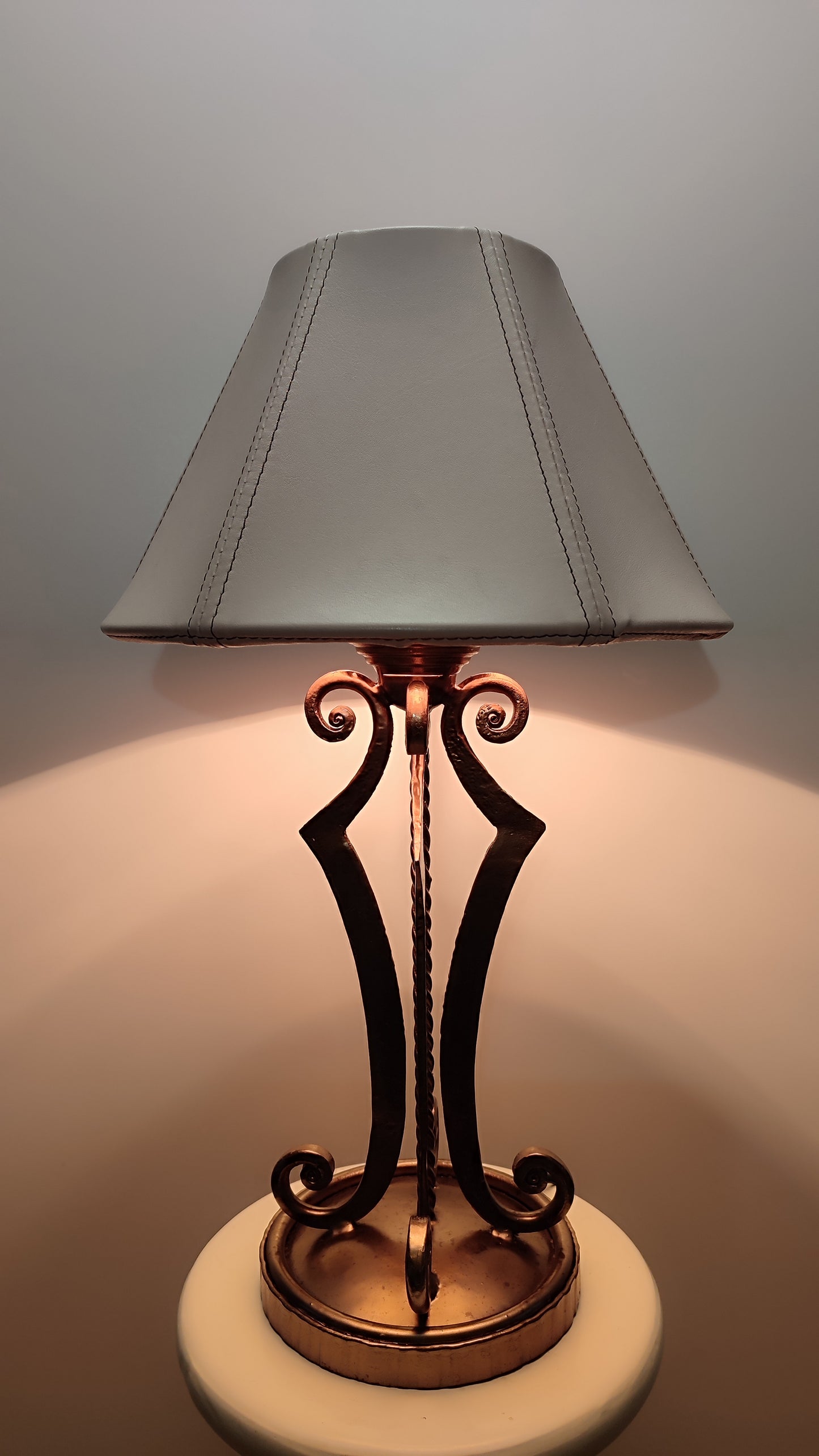 Table lamp, unique lamp shades, custom base, leather lampshade. 8304