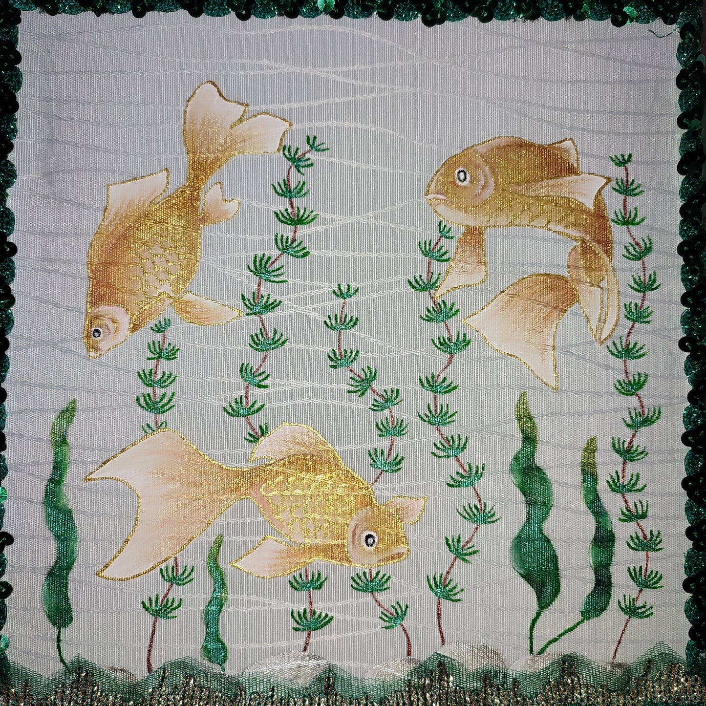 Lampshade, Art Deco. Goldfish Lush silk lampshade. 2805