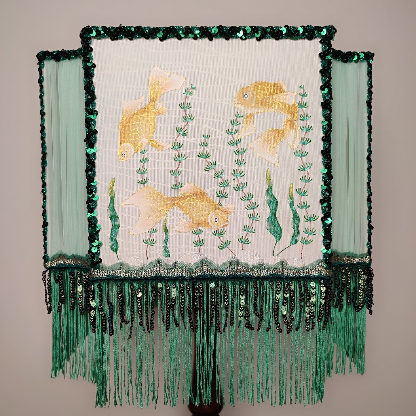 Lampshade, Art Deco. Goldfish Lush silk lampshade. 2805