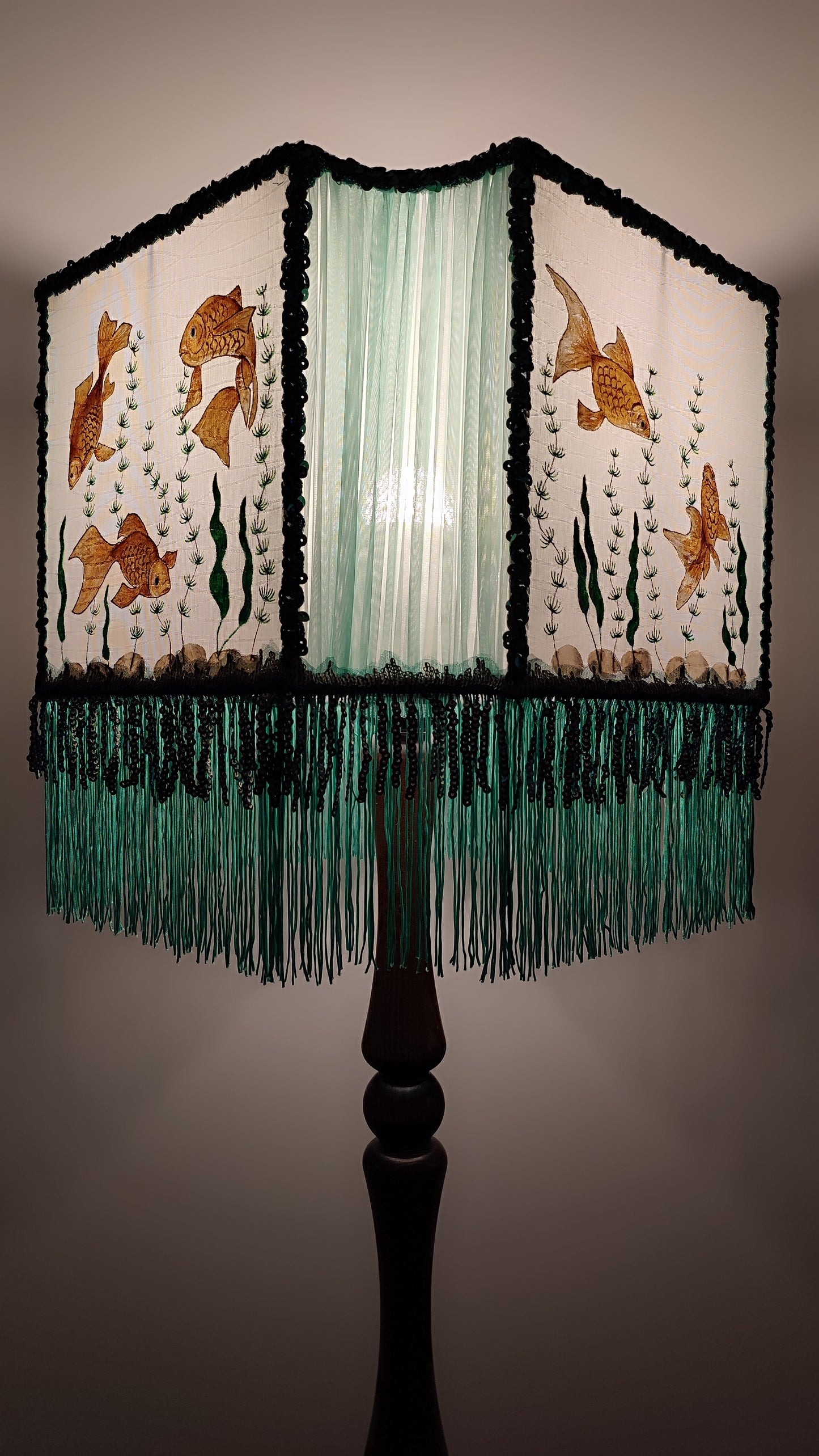 Lampshade, Art Deco. Goldfish Lush silk lampshade. 2805