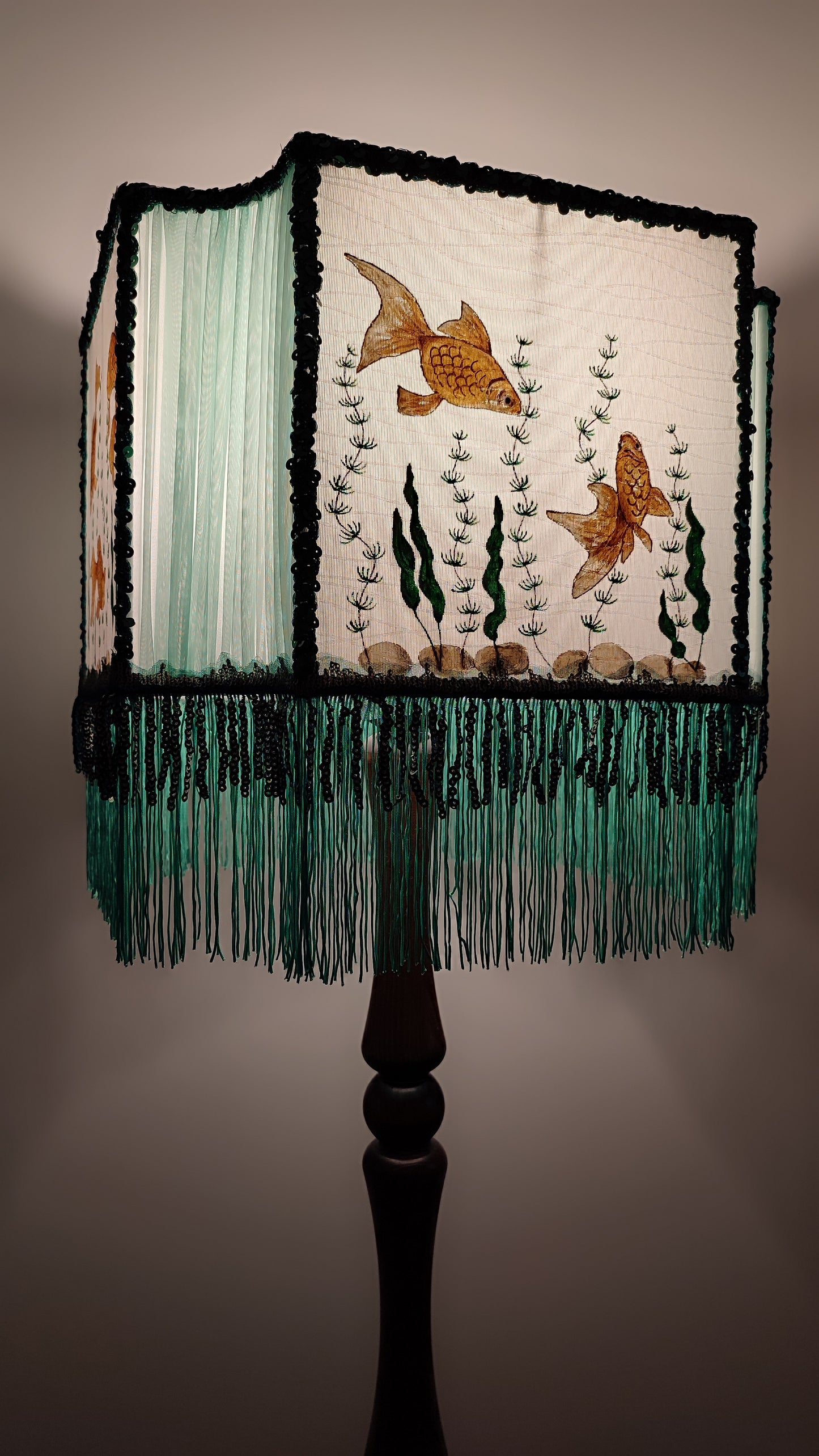 Lampshade, Art Deco. Goldfish Lush silk lampshade. 2805