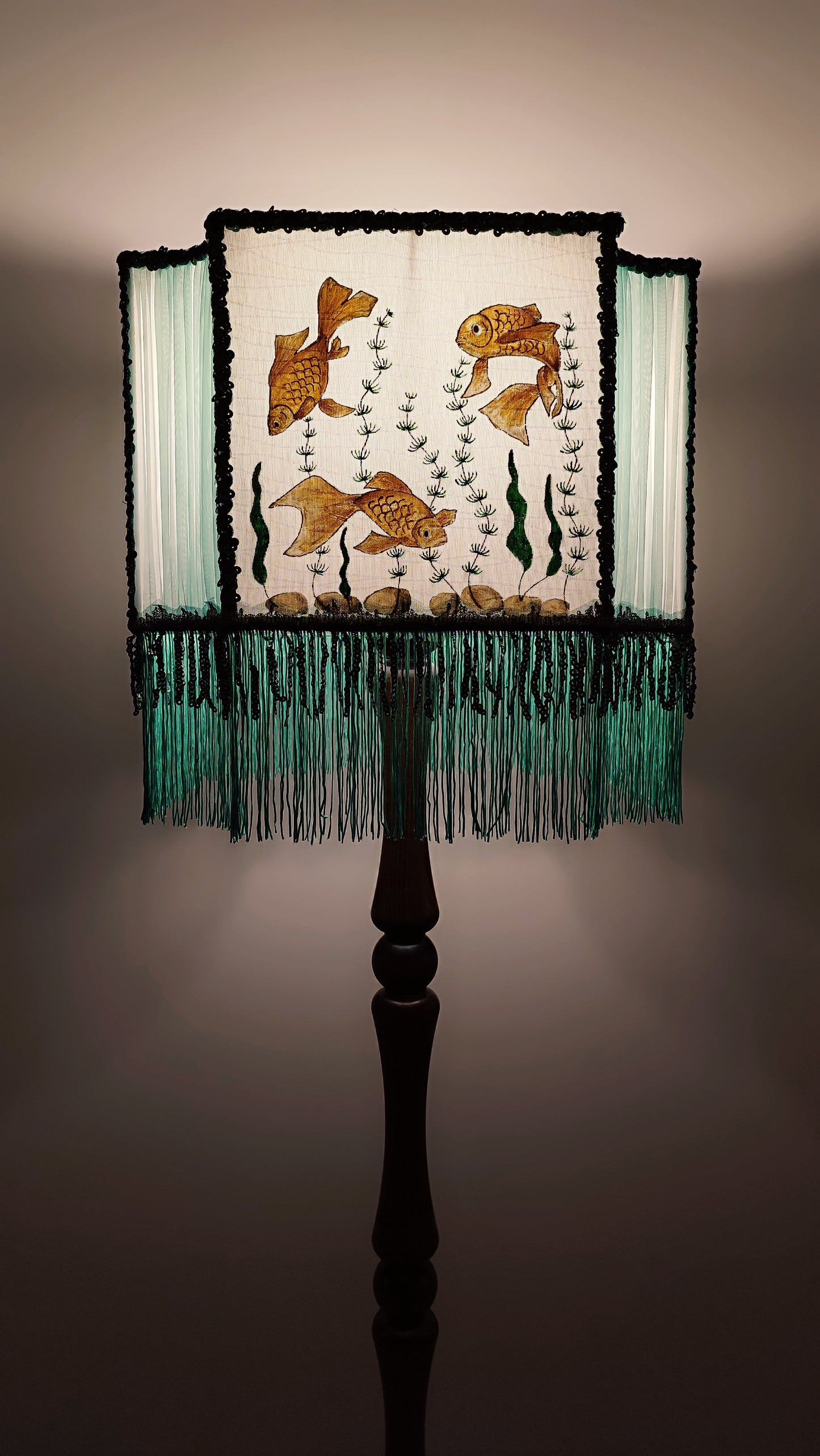 Lampshade, Art Deco. Goldfish Lush silk lampshade. 2805