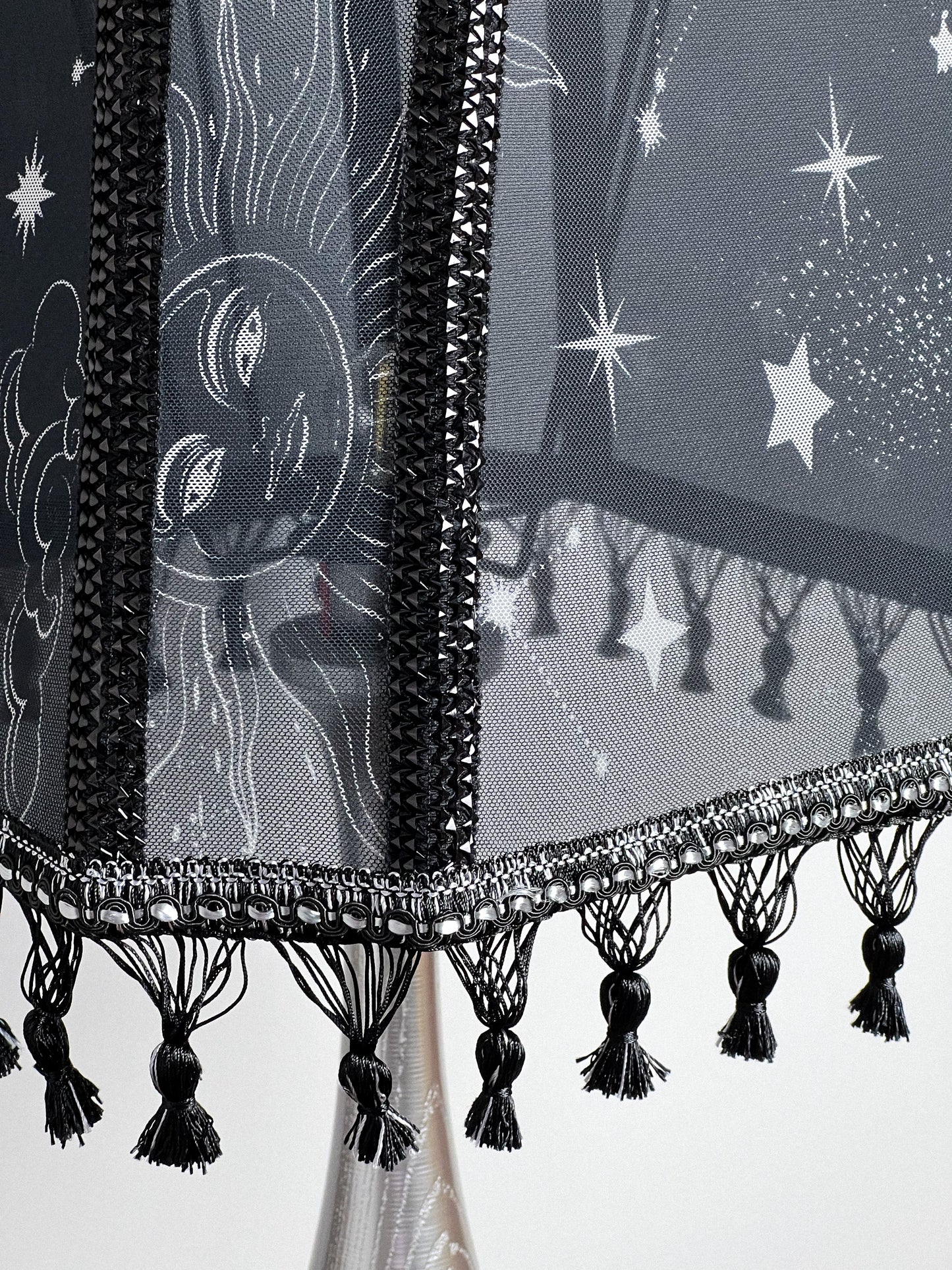 Art Deco lampshade made of two-tone fabric and fringe with tassels. unique lampshade. 1403