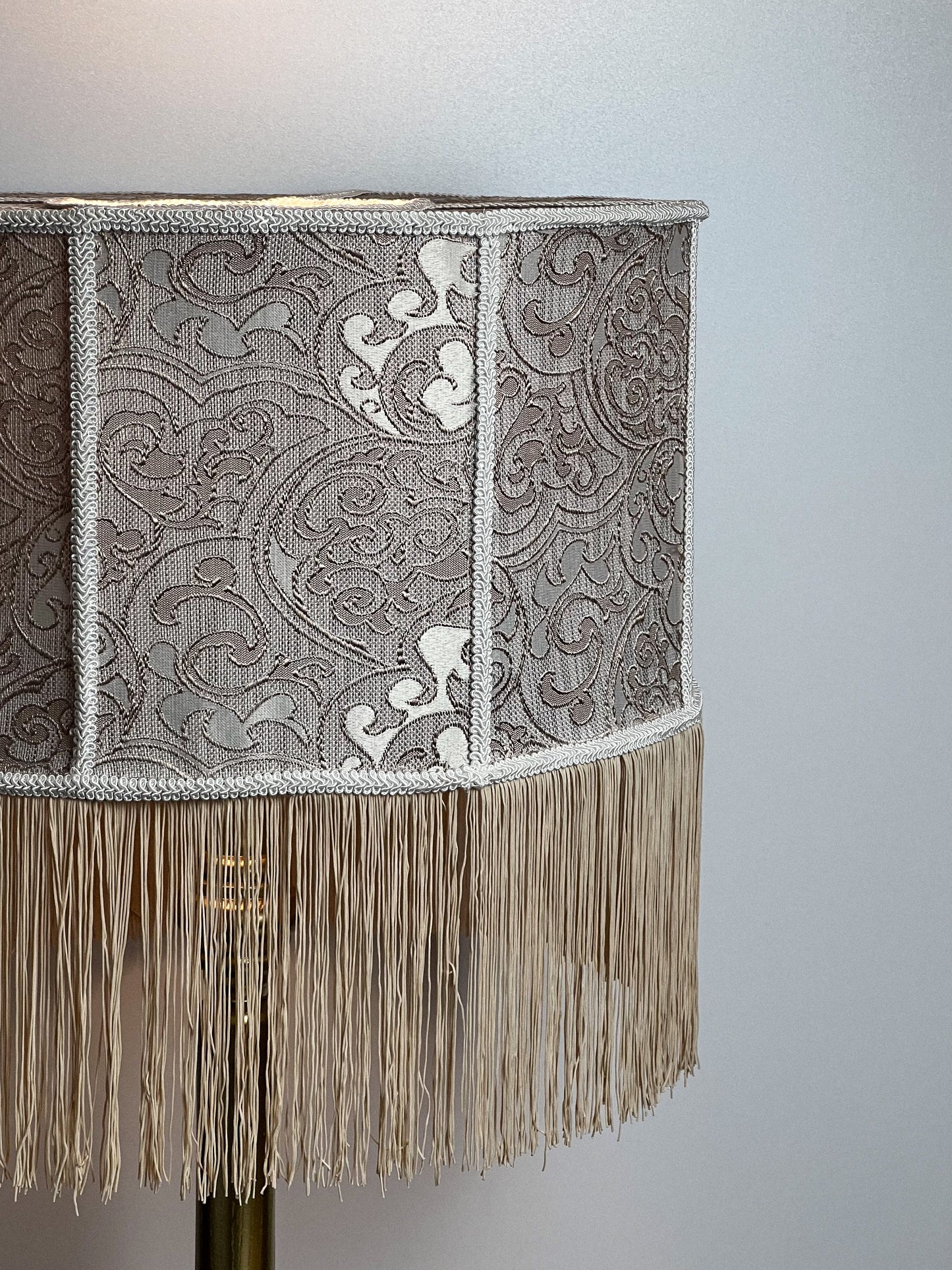 Handmade Fringe Drum Lampshade with Vintage Pattern - Large Deco Shade 6902