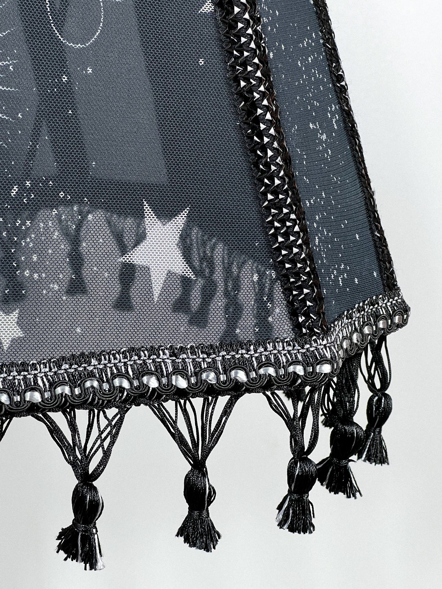 Art Deco lampshade made of two-tone fabric and fringe with tassels. unique lampshade. 1403